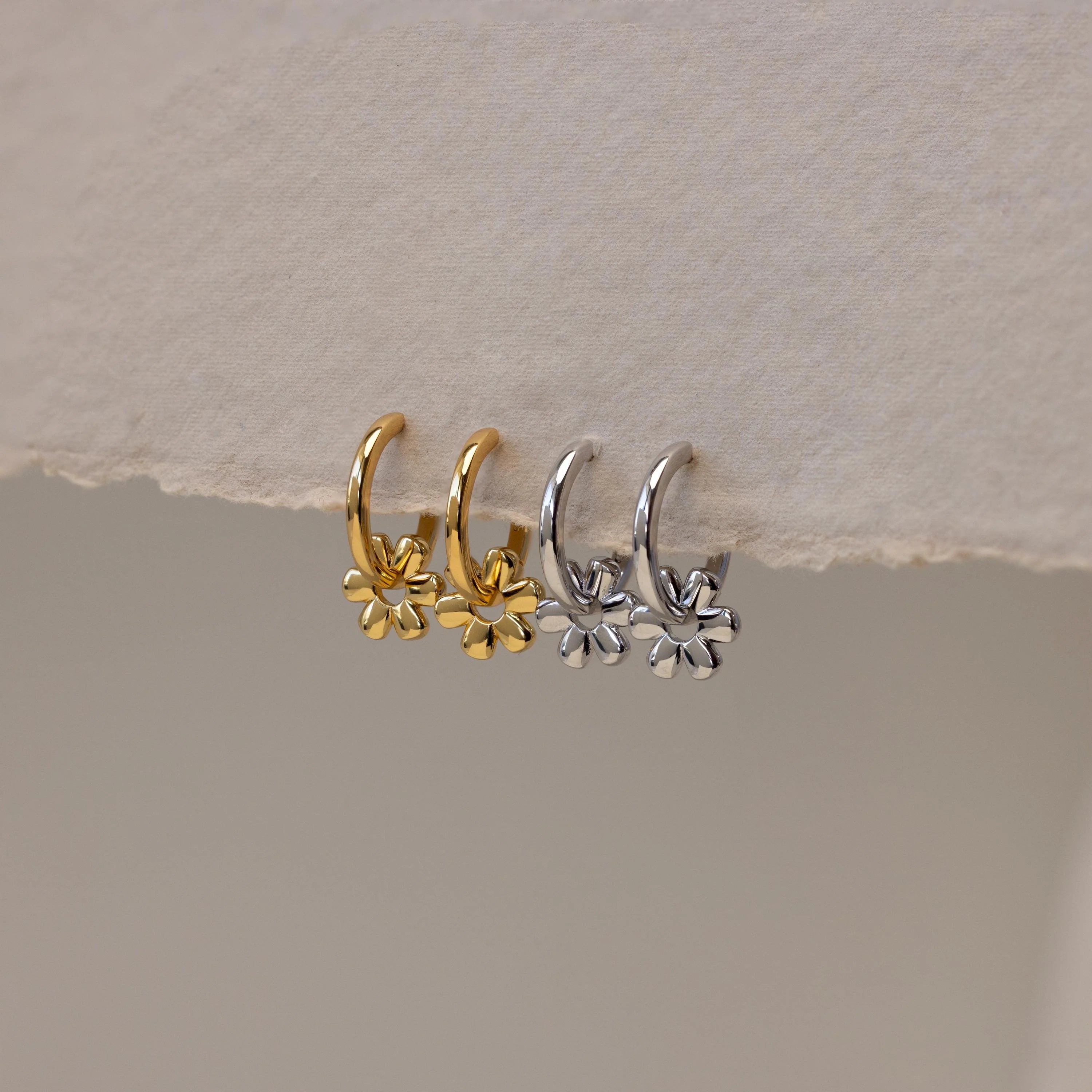 Flower Charm Huggies Silver 18K Gold Plated