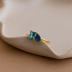 Toi et Moi  Pear-Emerald Cut Ring Silver 18K Gold Plated