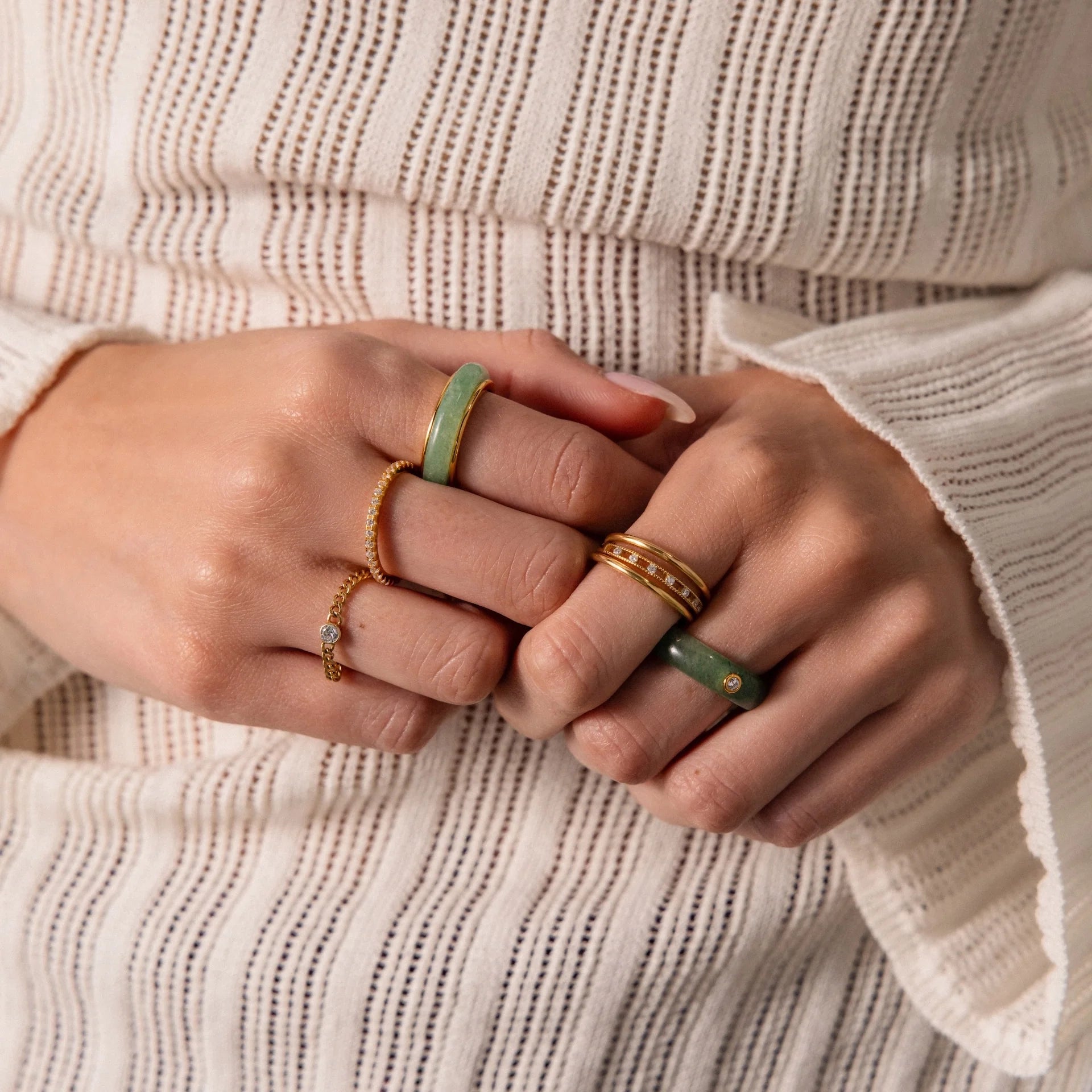 Jade Band Spinner Ring Silver 18K Gold Plated