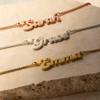 Groovy Name Box Chain Necklace Silver 18K Gold Plated
