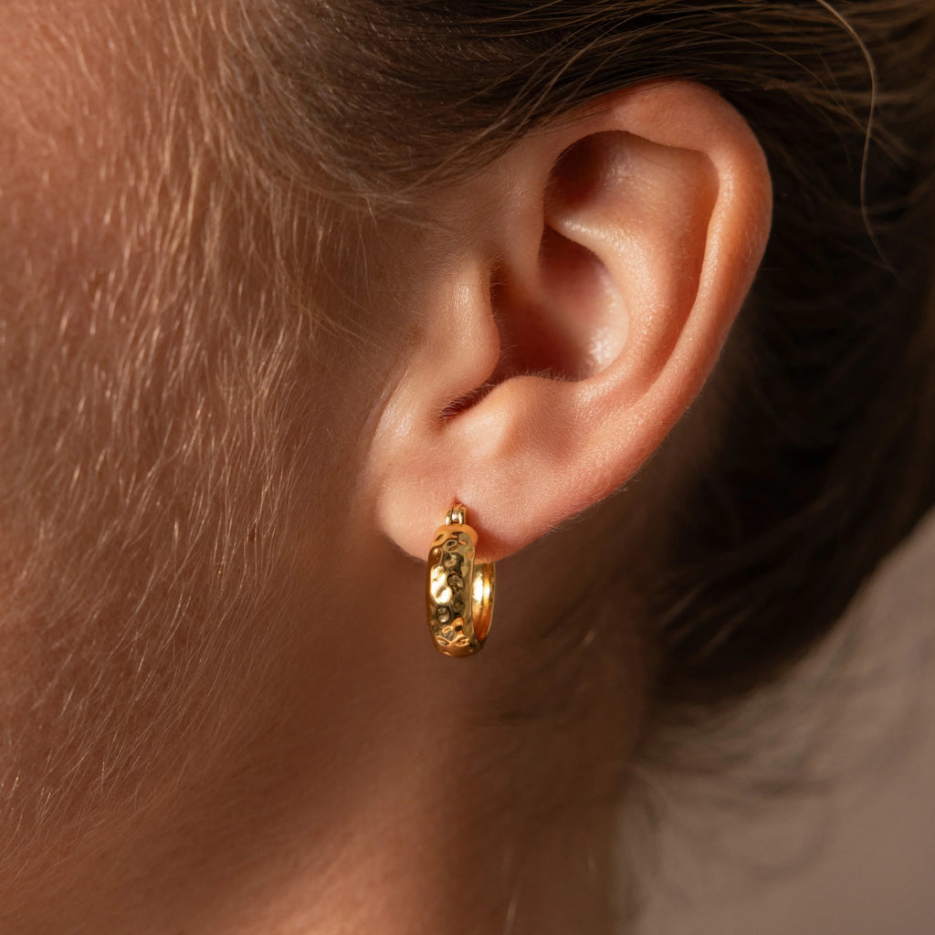 Bold Hammered Huggies Silver 18K Gold Plated