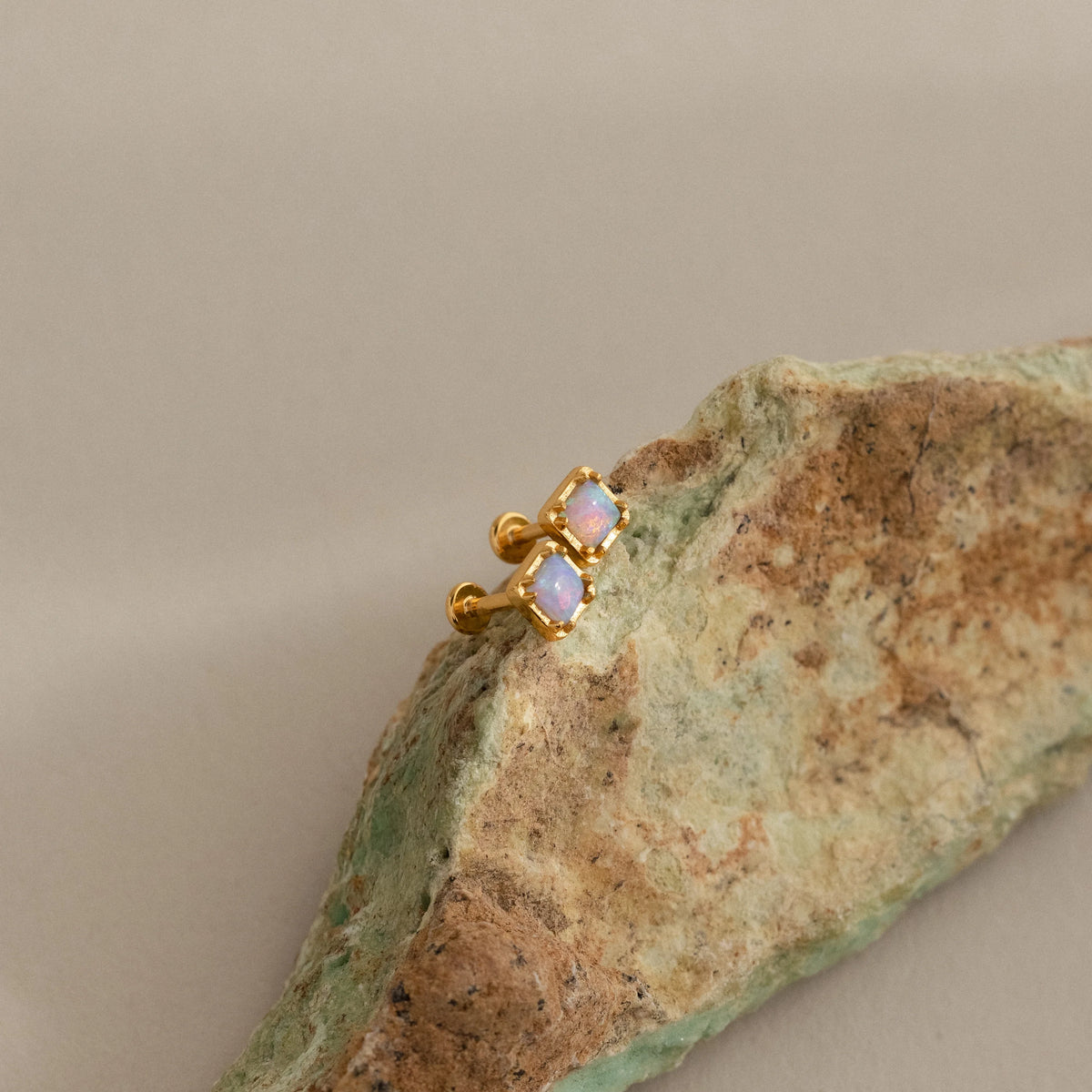 Blue Opal Prism Flatback Studs Silver 18K Gold Plated