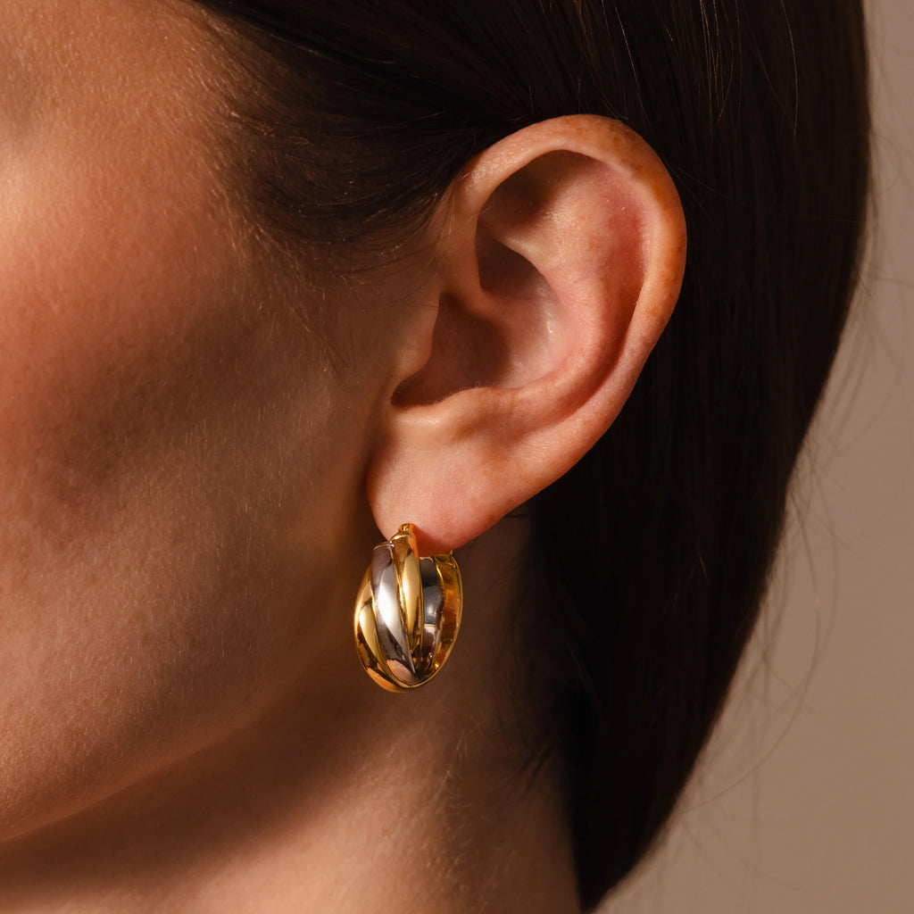 Intertwined Mixed Metal Hoops Silver 18K Gold Plated