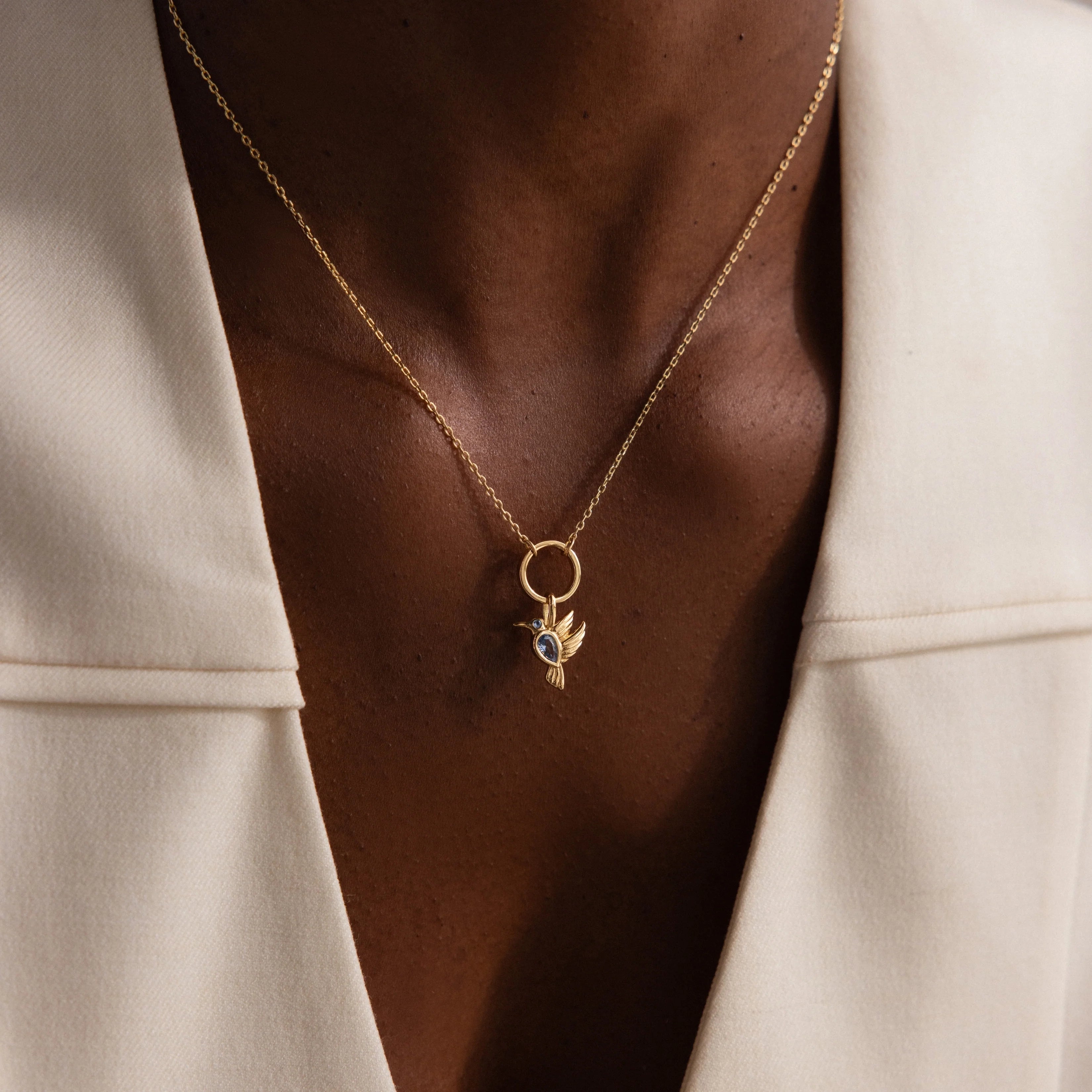 Diamond Hummingbird Charm Silver 18K Gold Plated