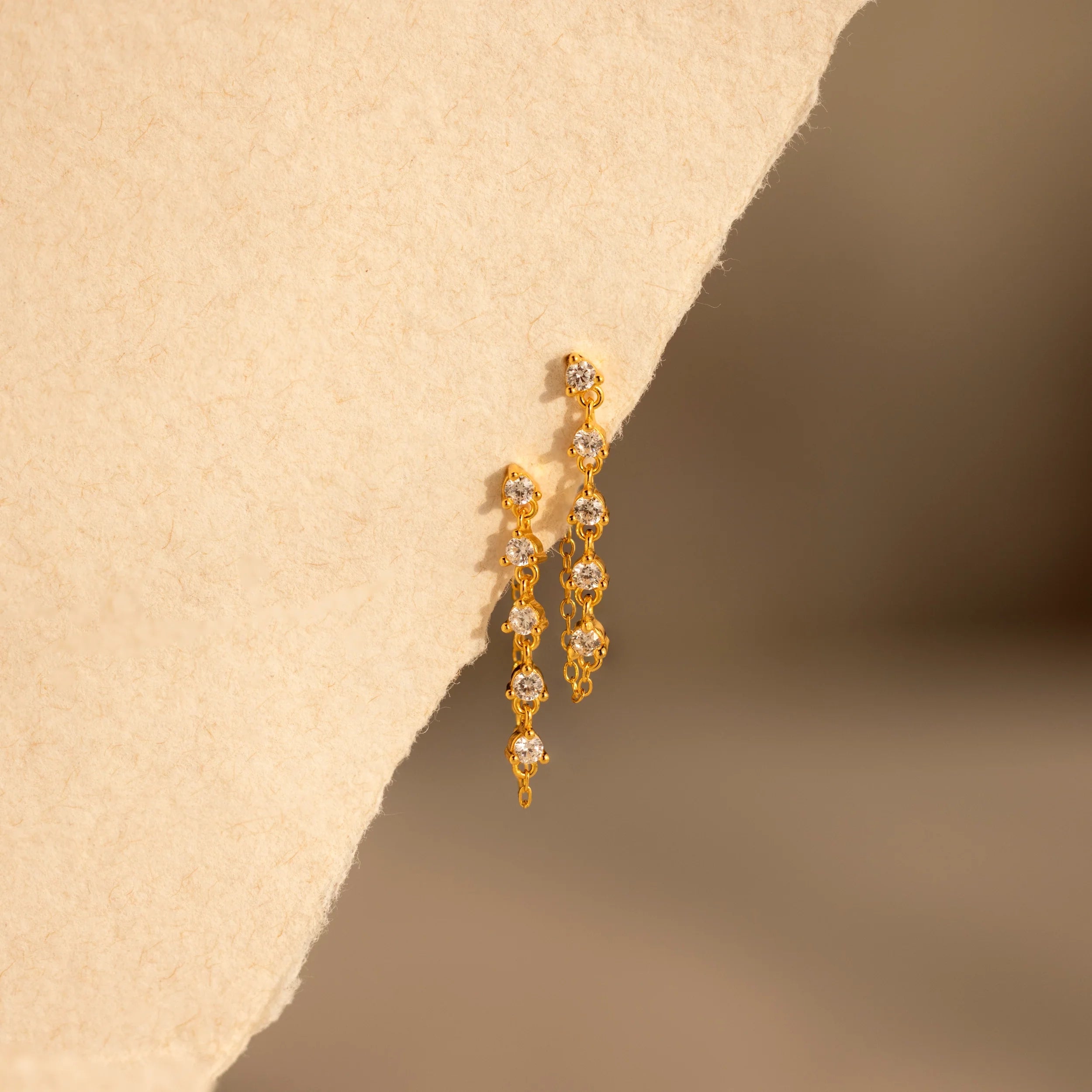 Diamond Chain Drop Earrings Silver 18K Gold Plated