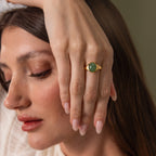 Solace Jade Diamond Signet Ring Silver 18K Gold Plated