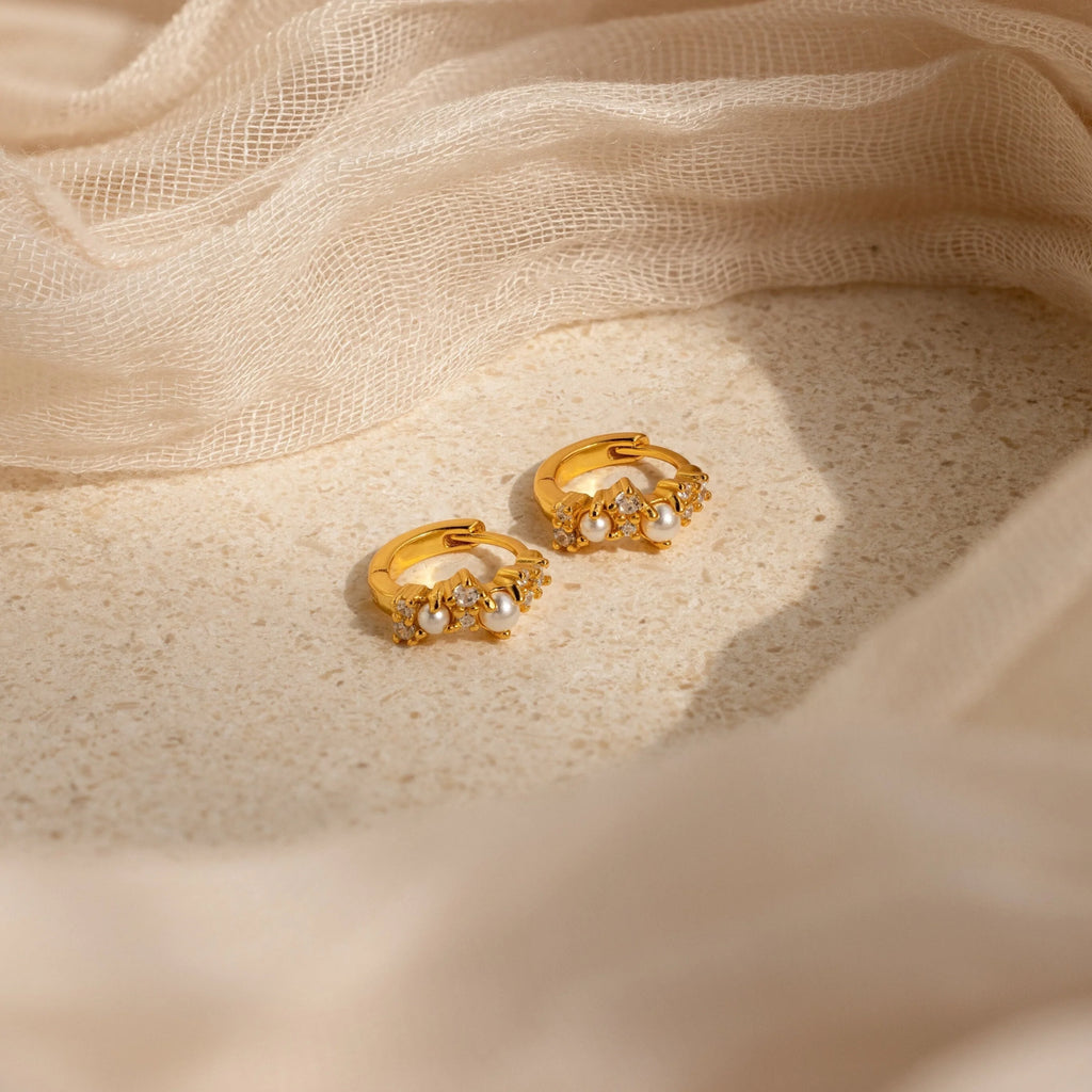 Pearl Diamond Cluster Huggies