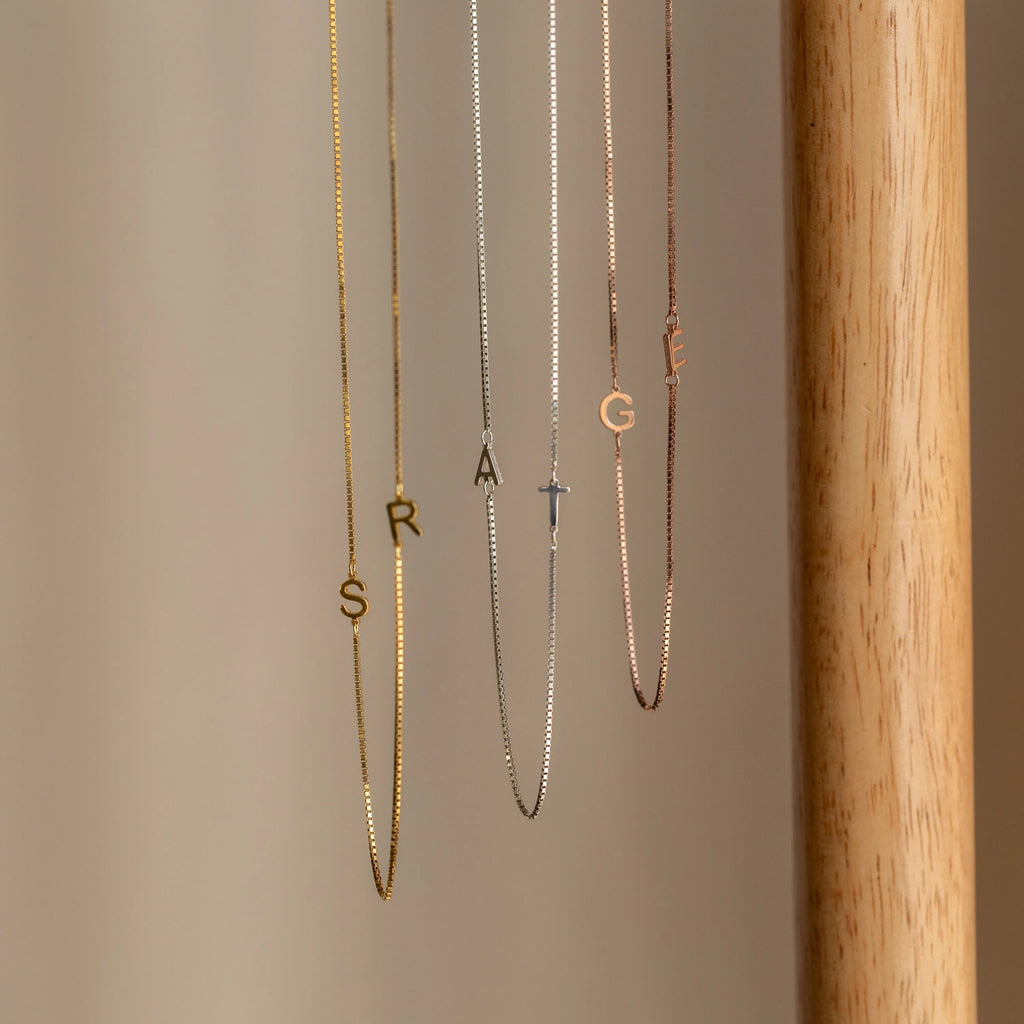 Duo Initial Necklace in Box Chain Silver 18K Gold Plated