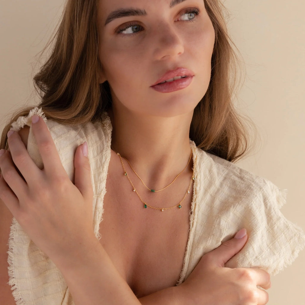Dainty Jade Bar Necklace Silver 18K Gold Plated