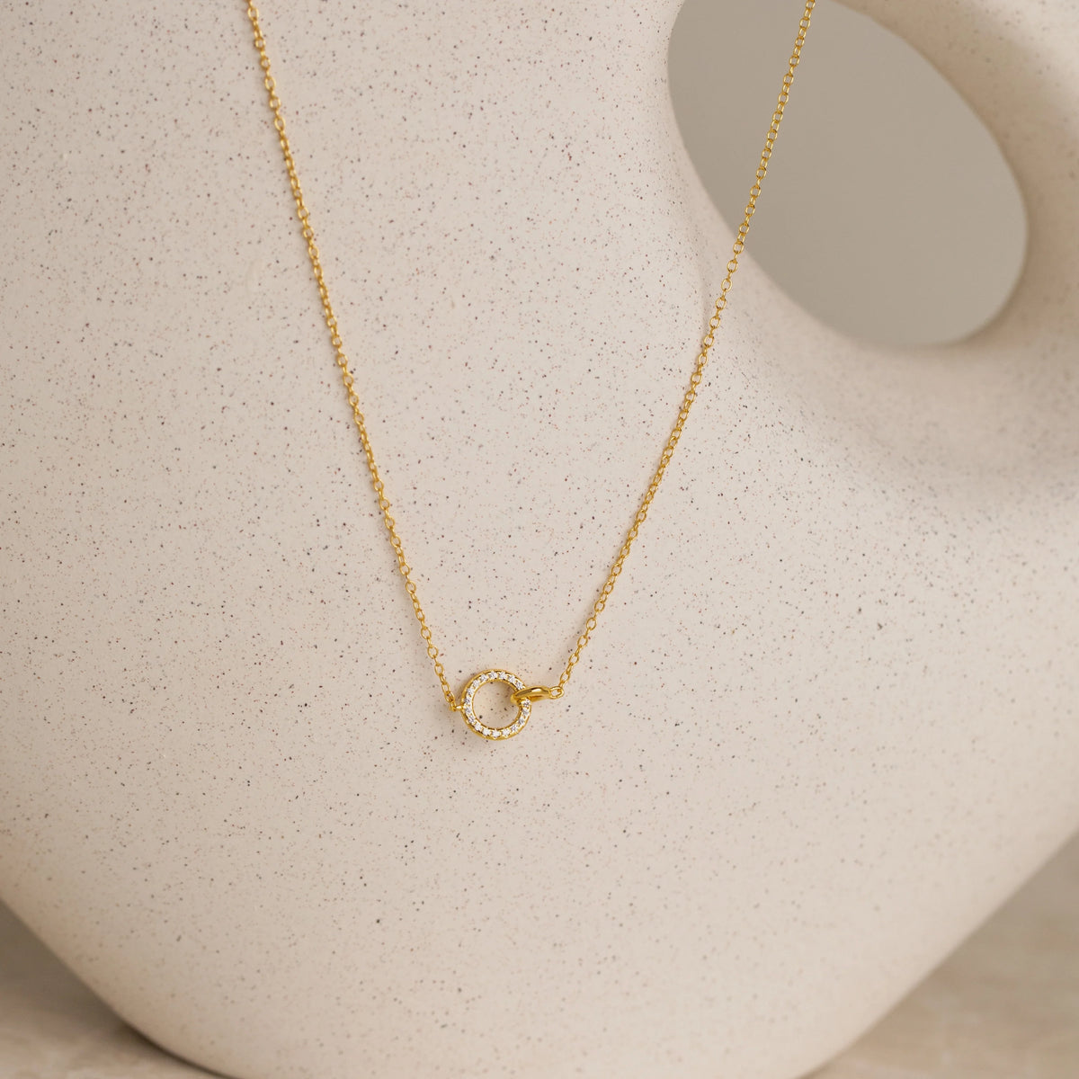 Pave Interlocking Necklace Silver 18K Gold Plated