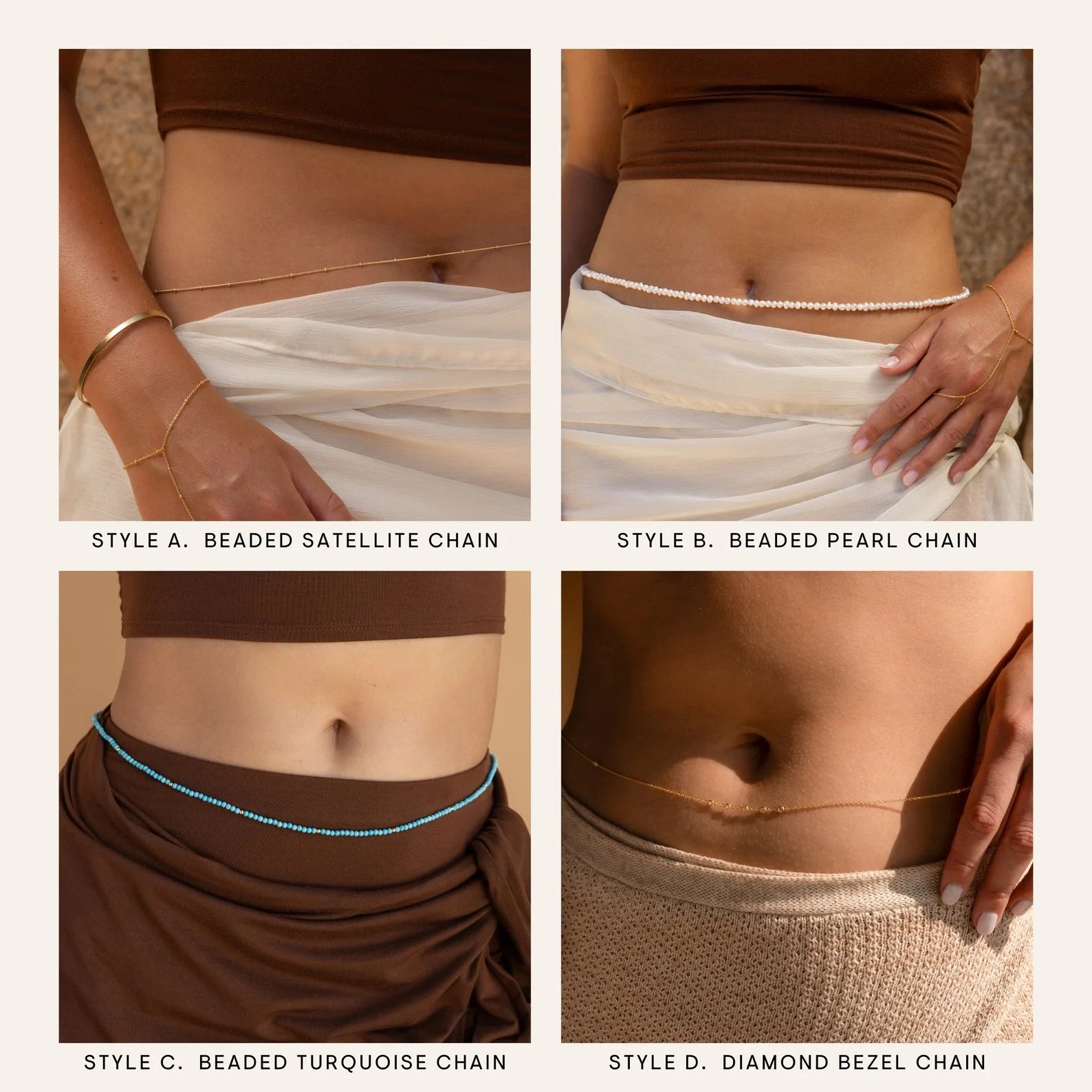 Beaded Belly Chains Silver 18K Gold Plated