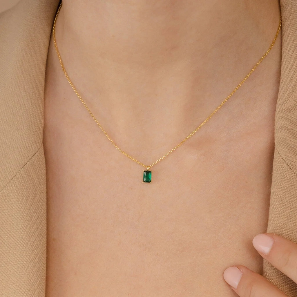 Maia Emerald Necklace Silver 18K Gold Plated