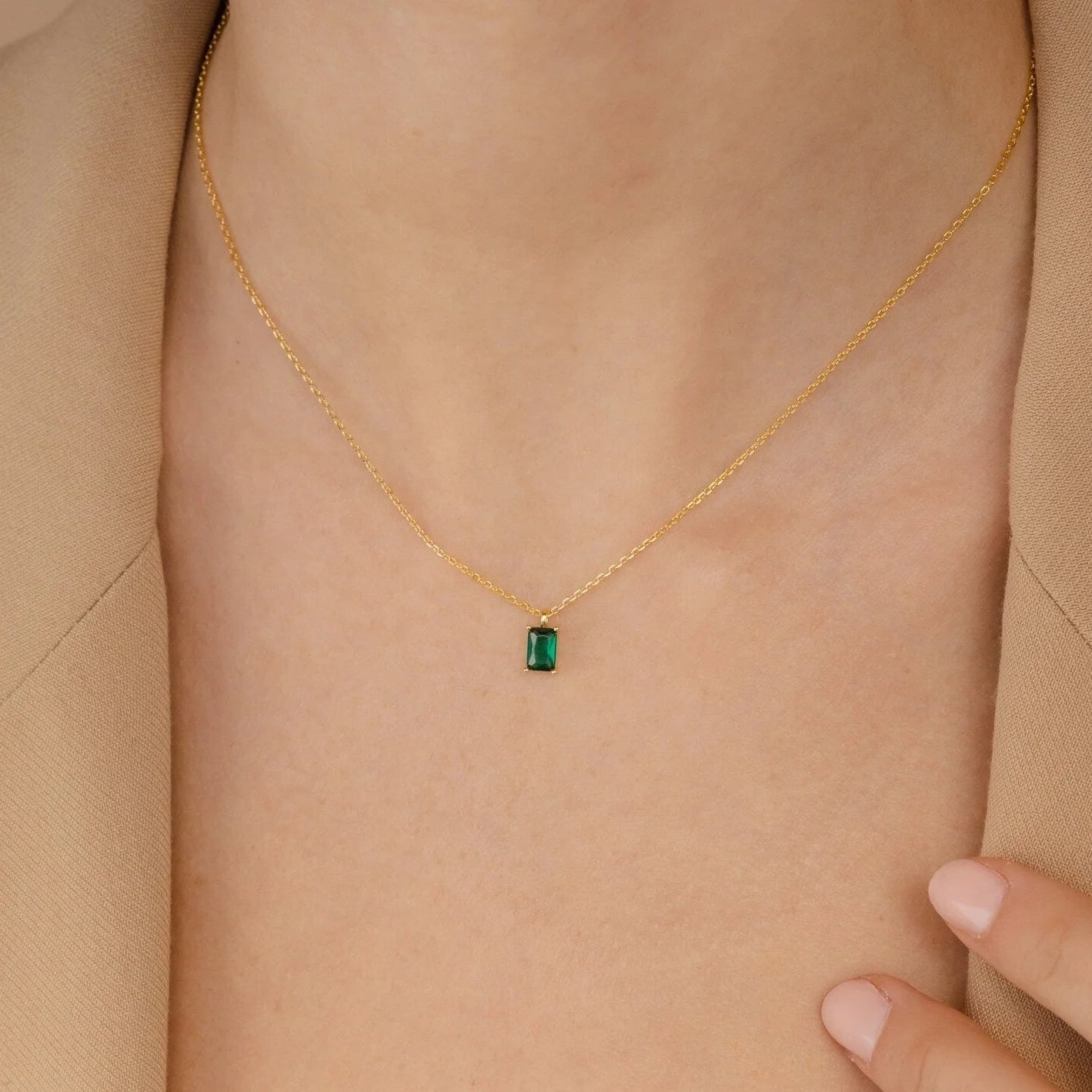 Maia Emerald Necklace Silver 18K Gold Plated