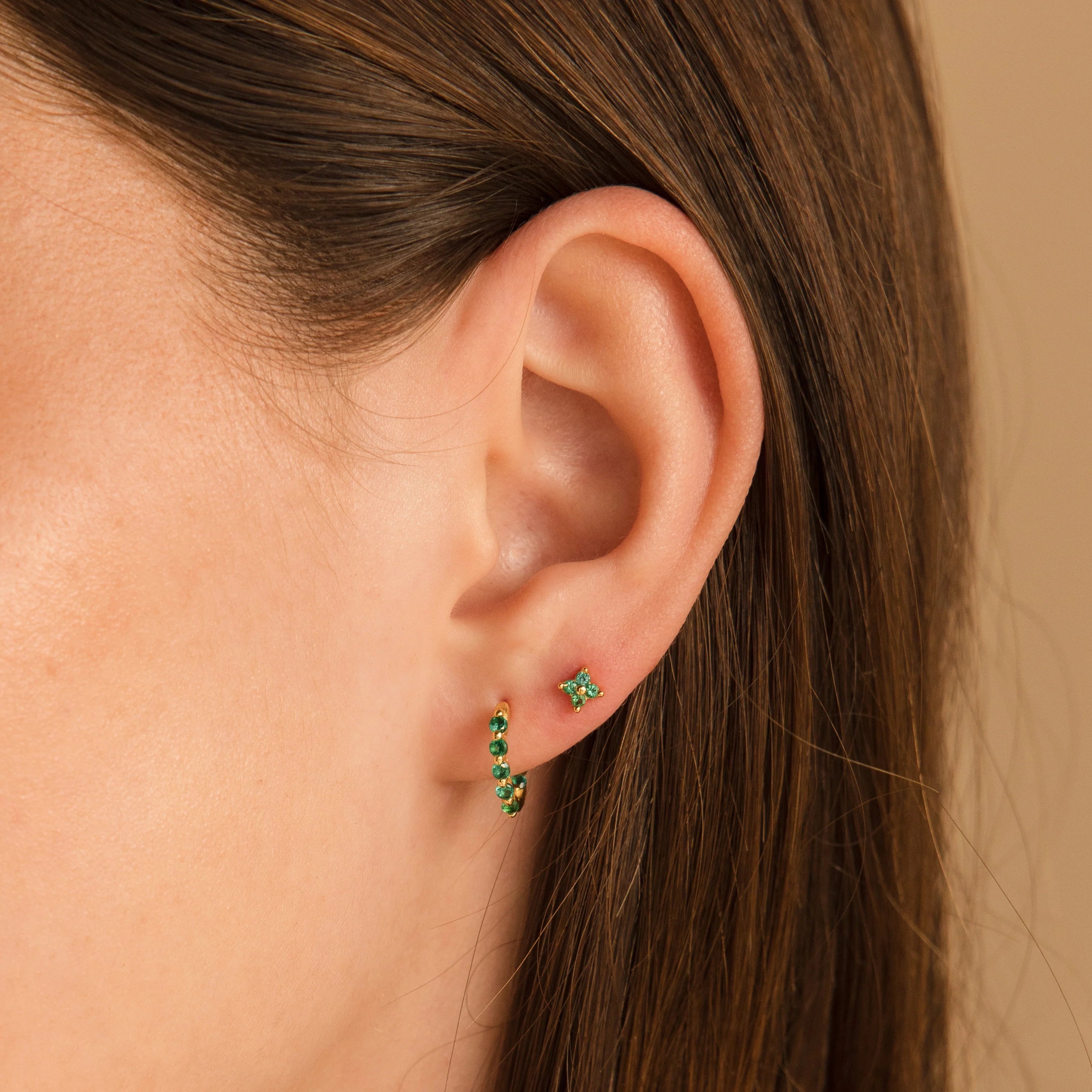 Emerald Ivy Flower Studs Silver 18K Gold Plated