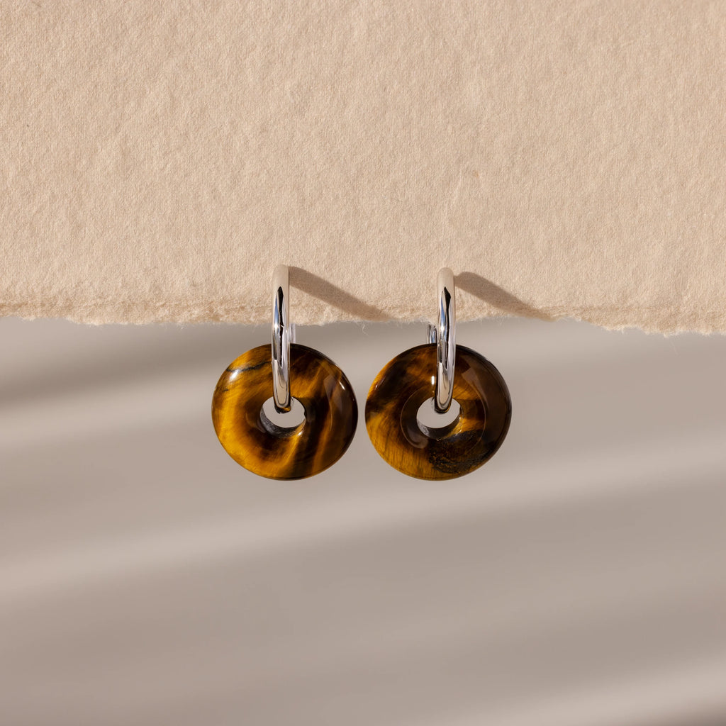 Tiger's Eye Duo Hoops Silver 18K Gold Plated
