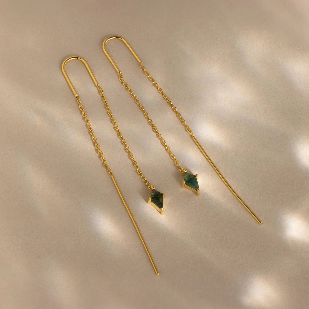 Agate Threader Earrings Silver 18K Gold Plated
