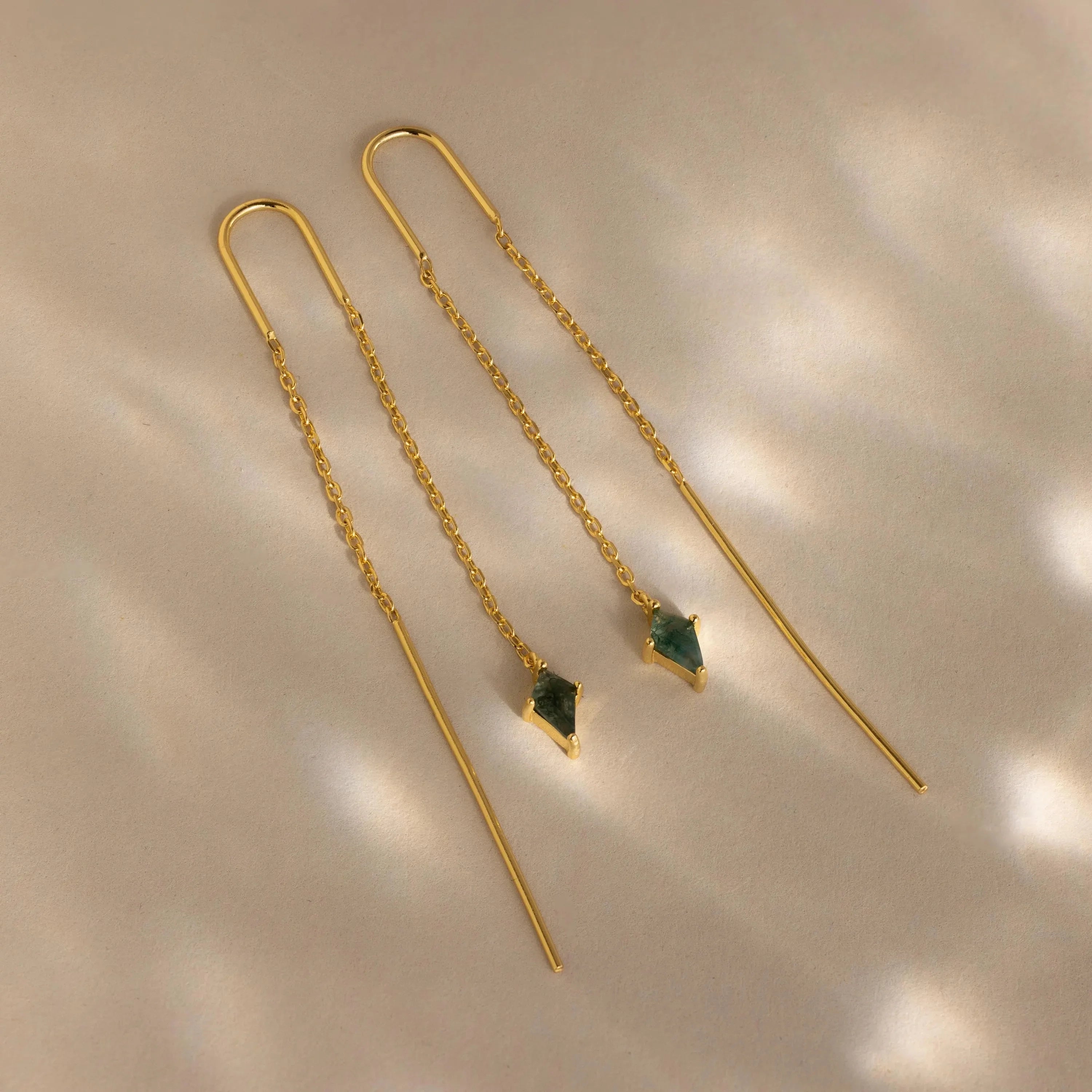 Agate Threader Earrings Silver 18K Gold Plated