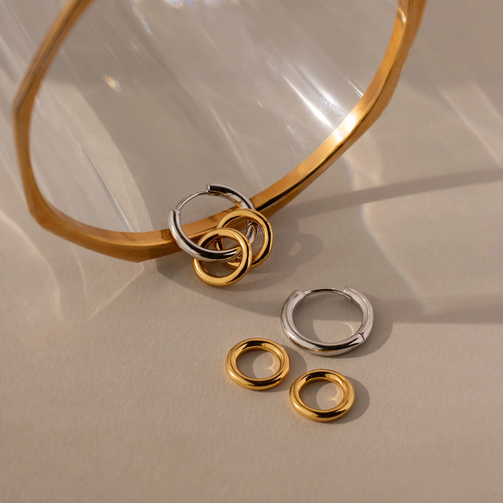 Duo Link Mixed Metal Hoops Silver 18K Gold Plated