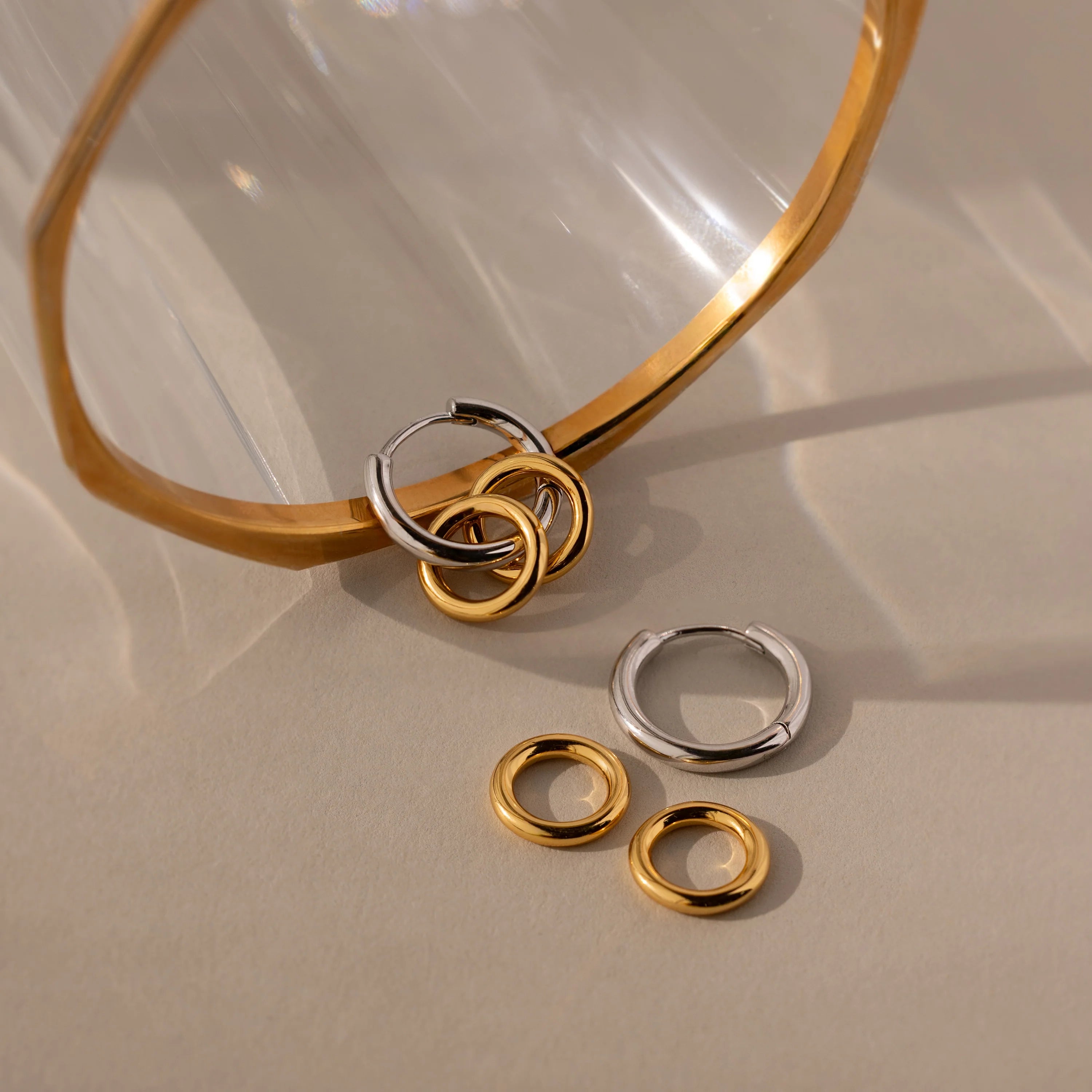 Duo Link Mixed Metal Hoops Silver 18K Gold Plated