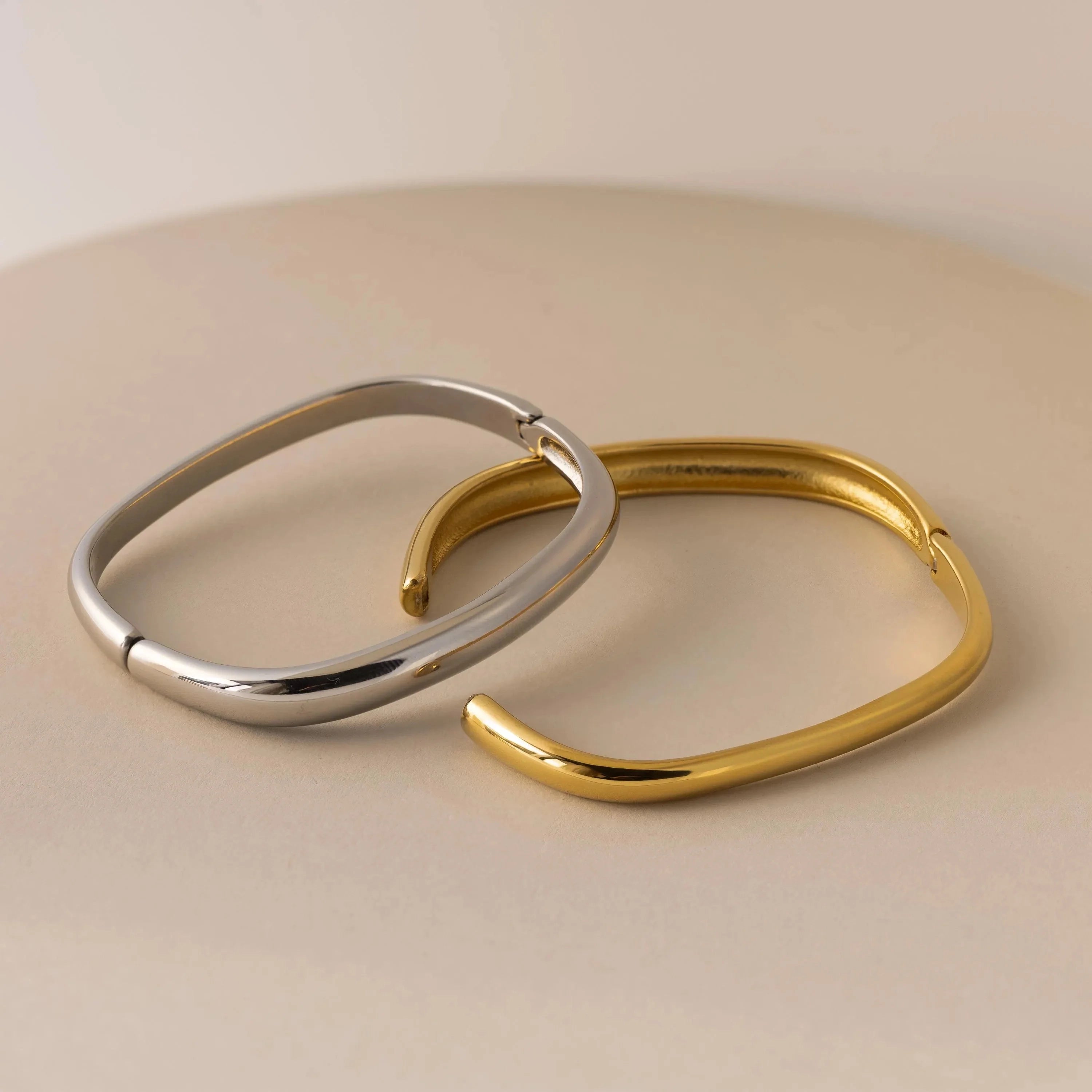 Square Bangle Silver 18K Gold Plated