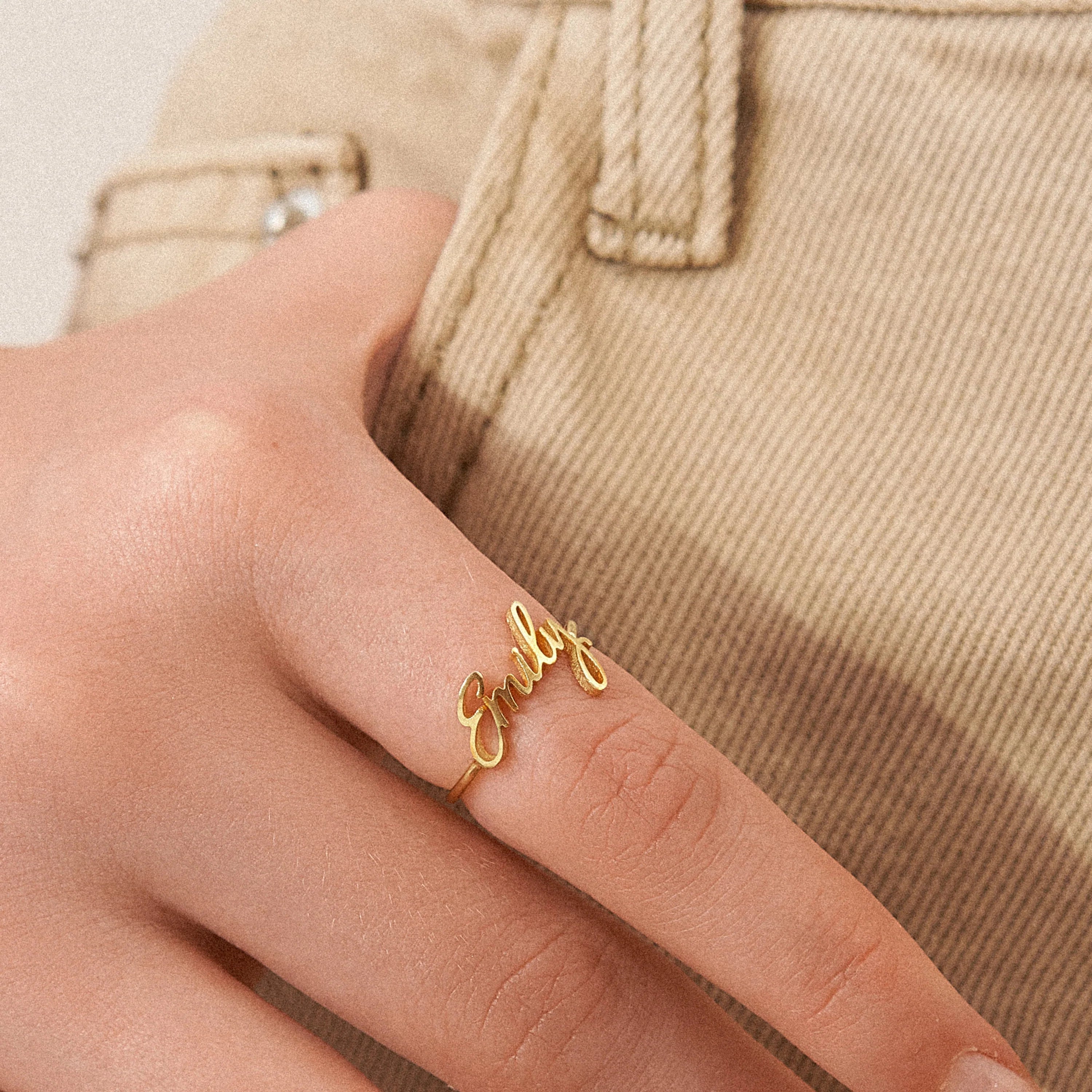 Grace Script Name Ring Silver 18K Gold Plated