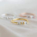 Initial Diamond Baguette Ring Silver 18K Gold Plated