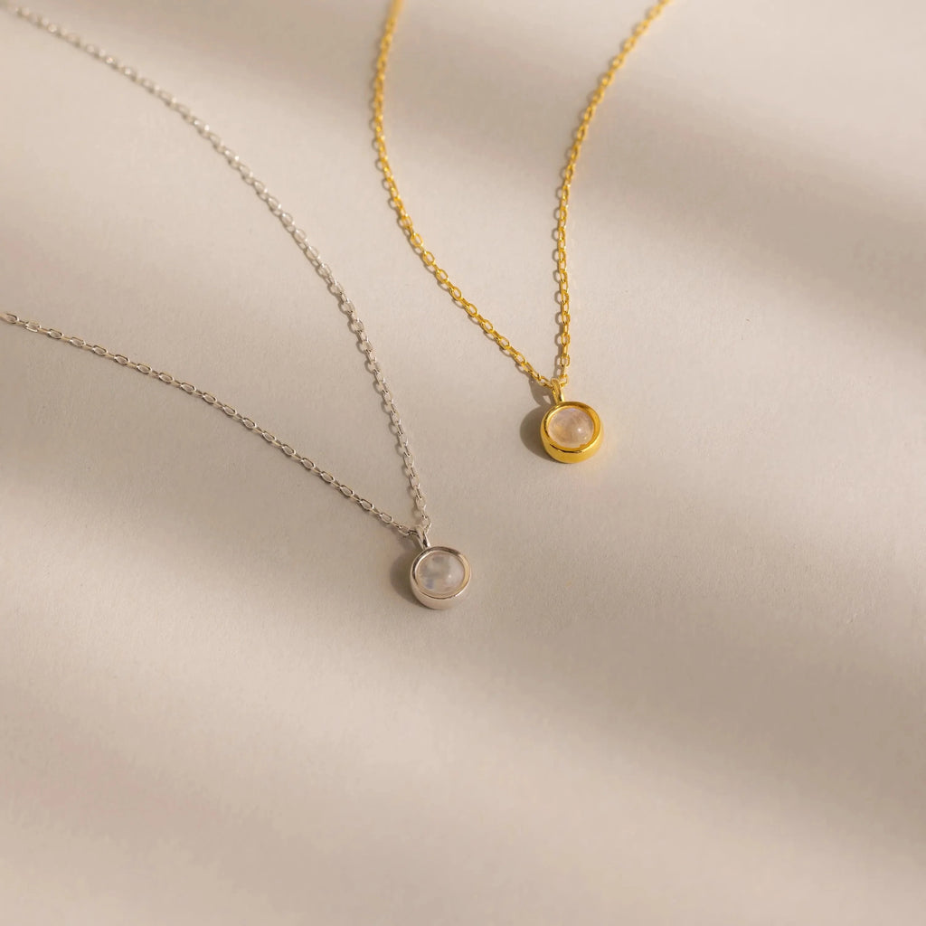 Moonstone Charm Necklace Silver 18K Gold Plated