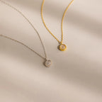 Moonstone Charm Necklace Silver 18K Gold Plated