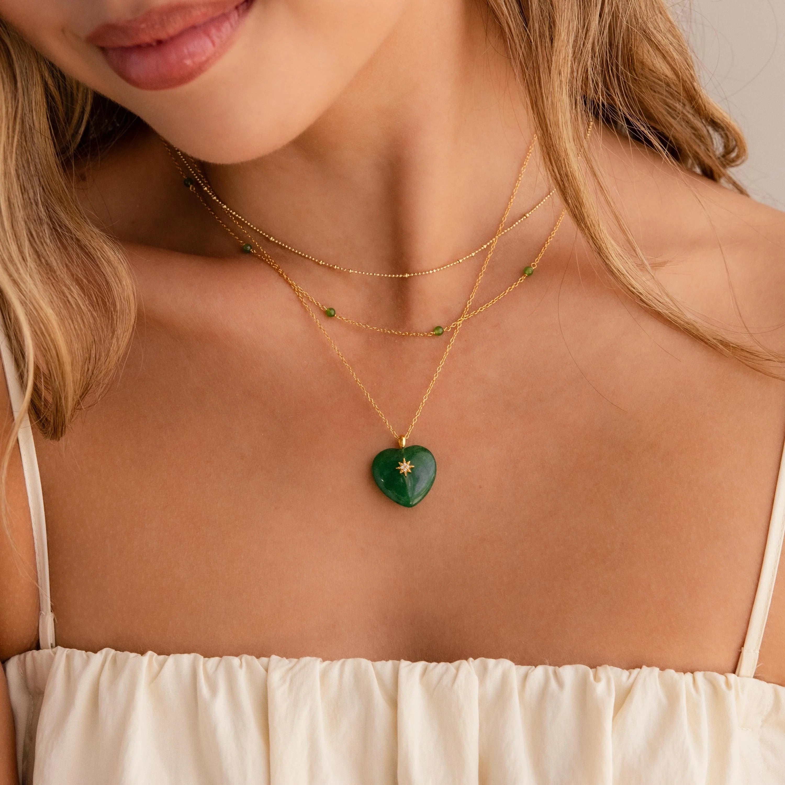 Jade Heart North Star Necklace Silver 18K Gold Plated