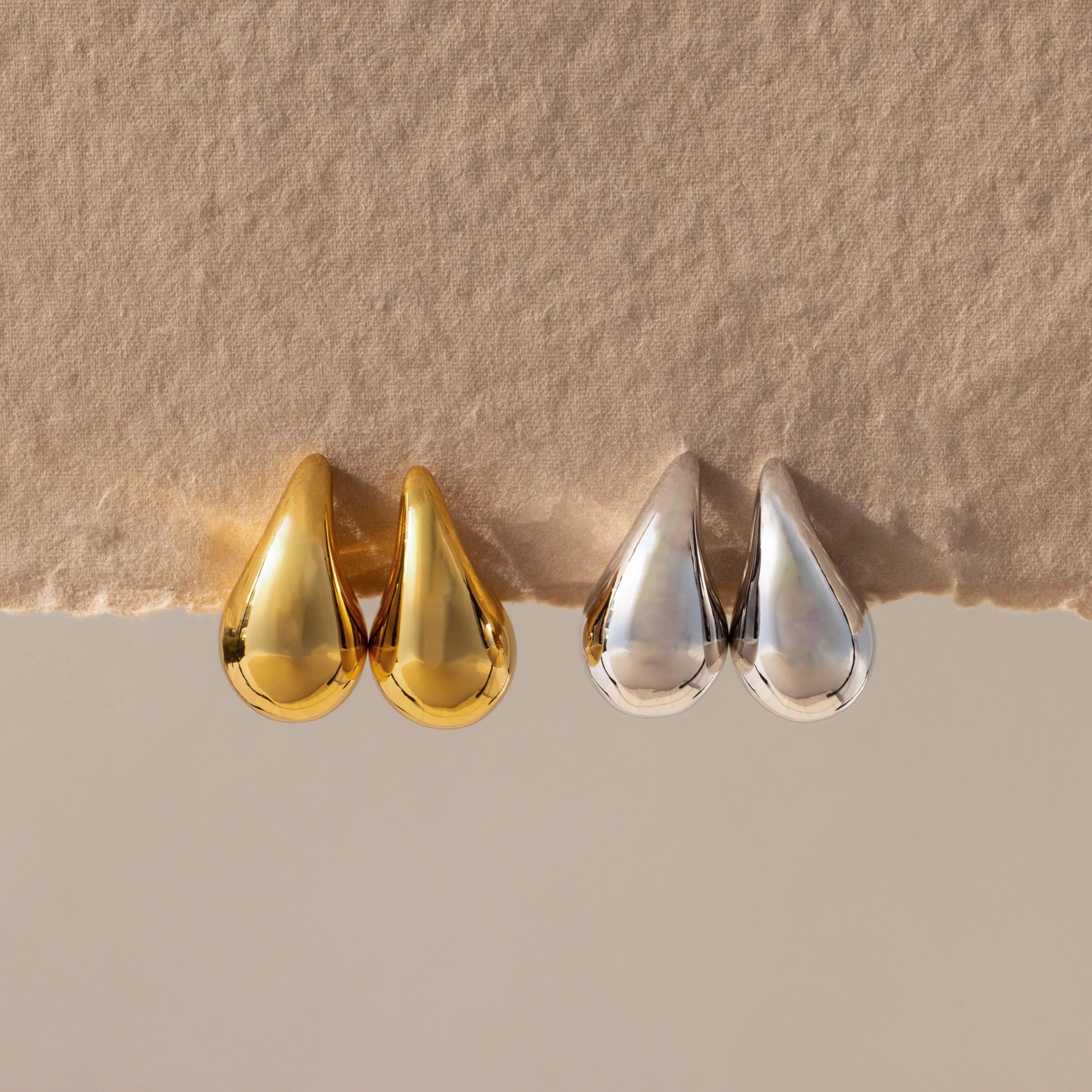 Chunky Tear Drop Studs Silver 18K Gold Plated