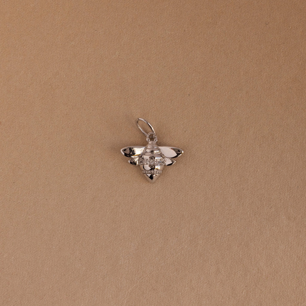 Diamond Honeybee Charm Silver 18K Gold Plated