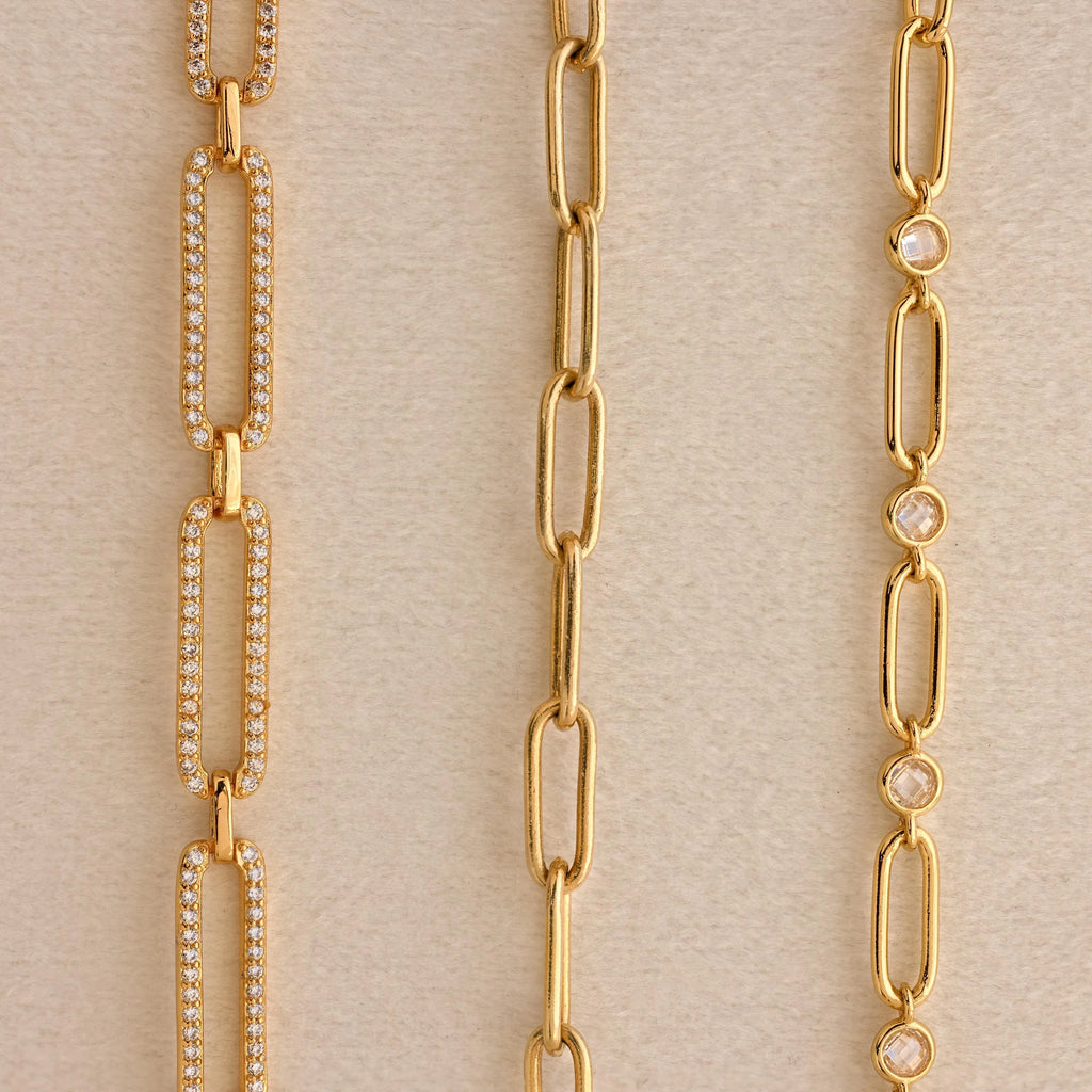 Diamond Link Chain Necklace Silver 18K Gold Plated