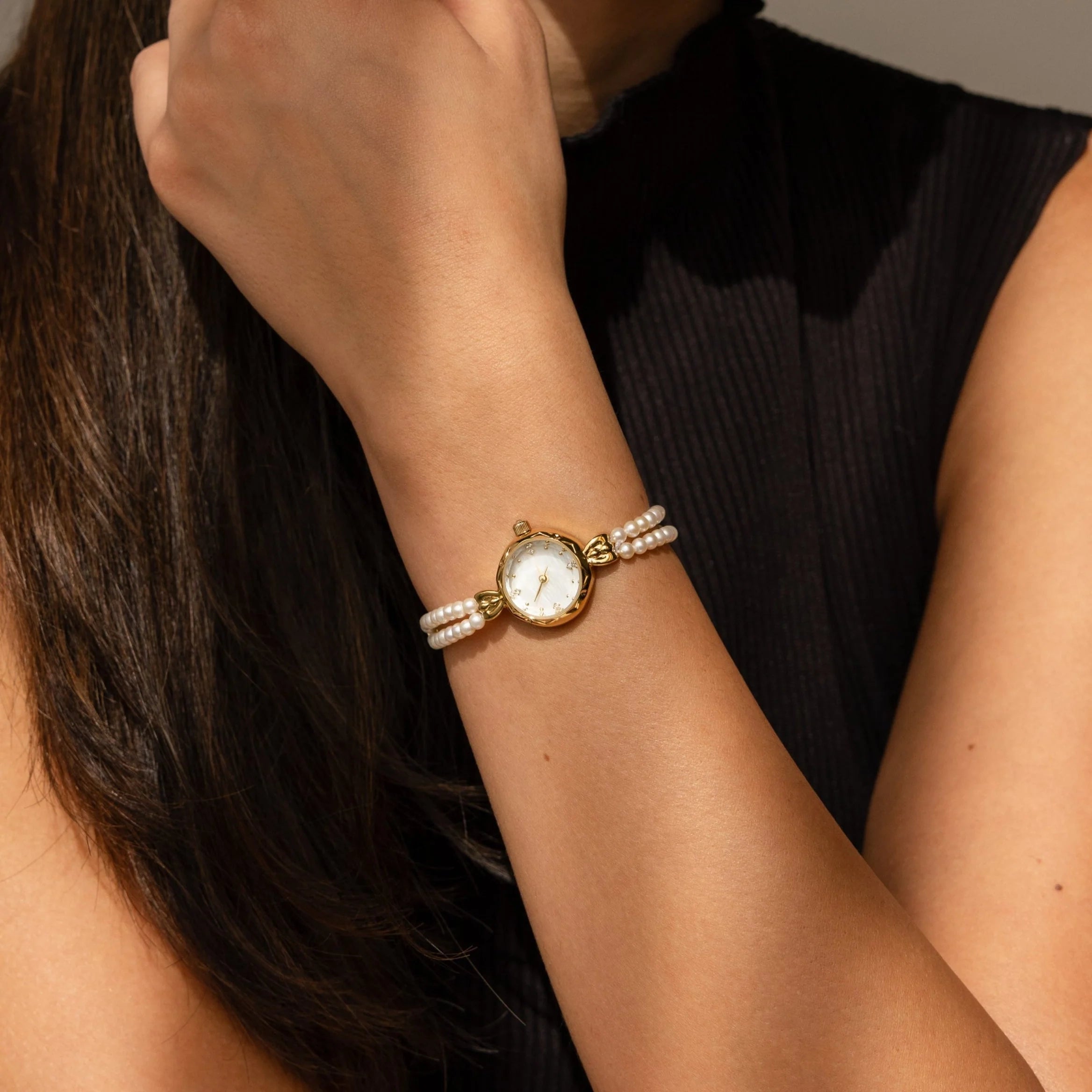 Beaded Pearl Timepiece Silver 18K Gold Plated