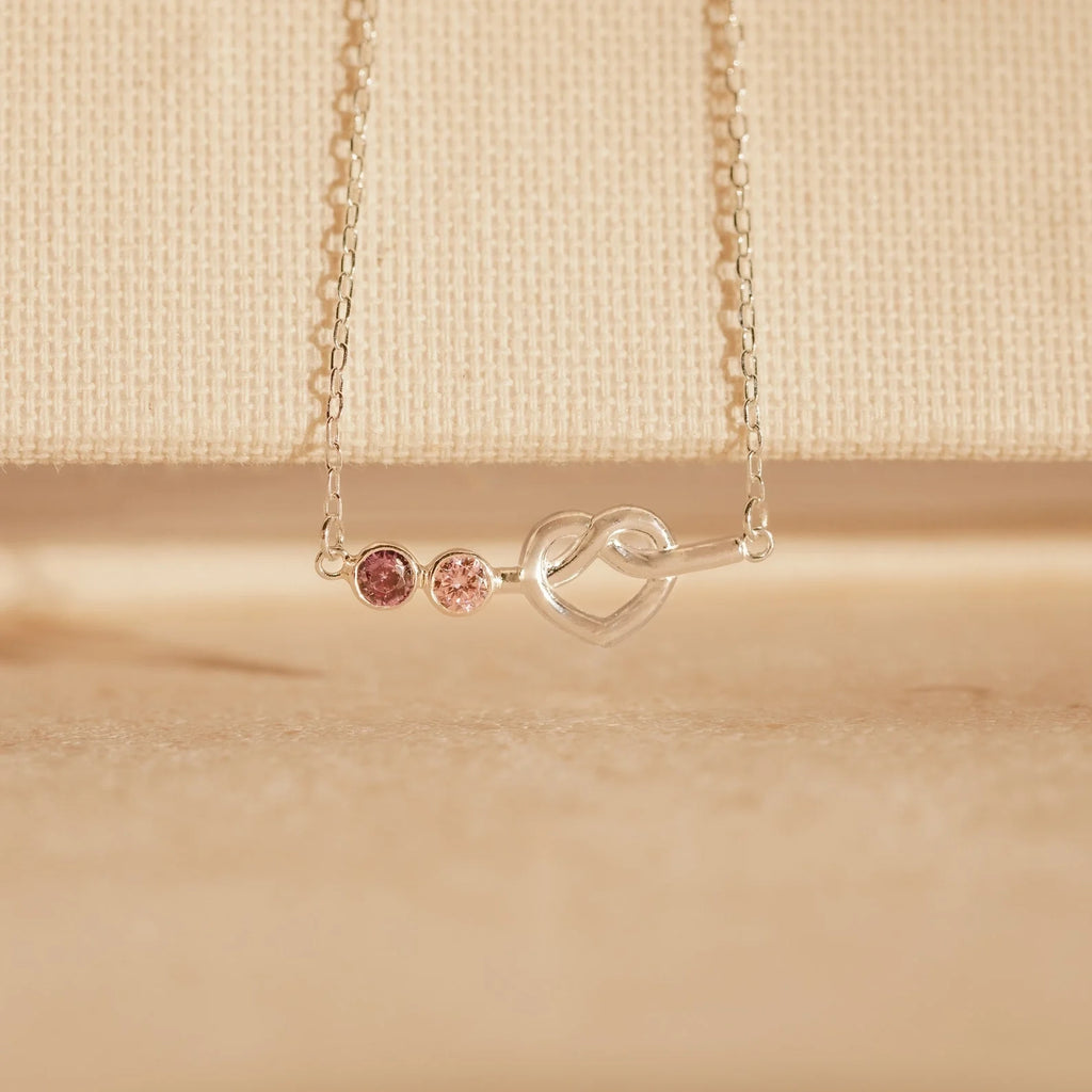 Love Knot Birthstone Necklace Silver 18K Gold Plated