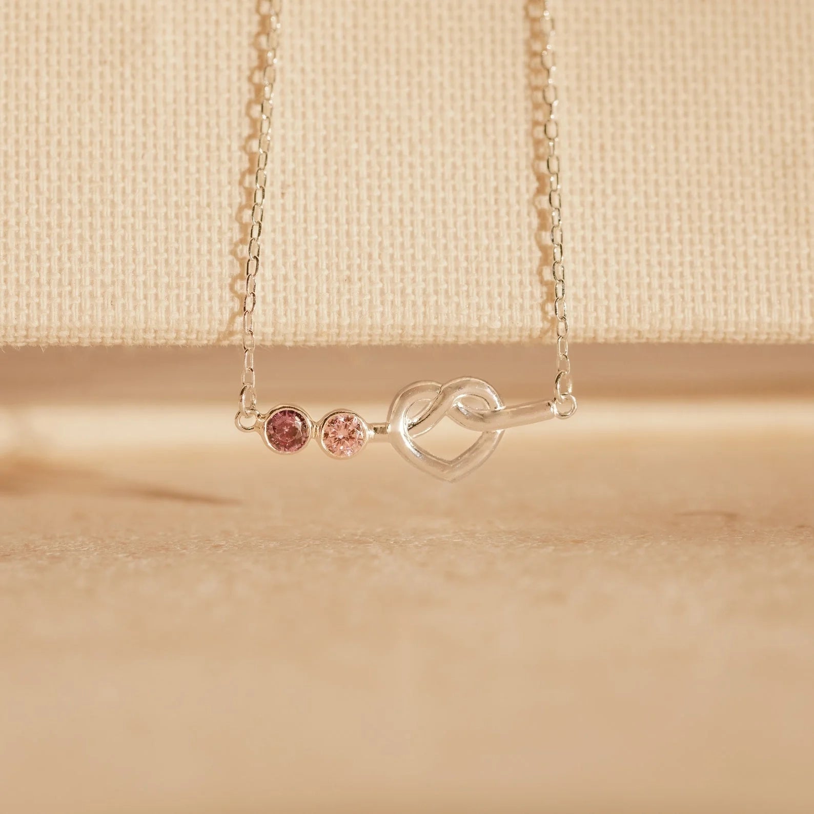 Love Knot Birthstone Necklace Silver 18K Gold Plated