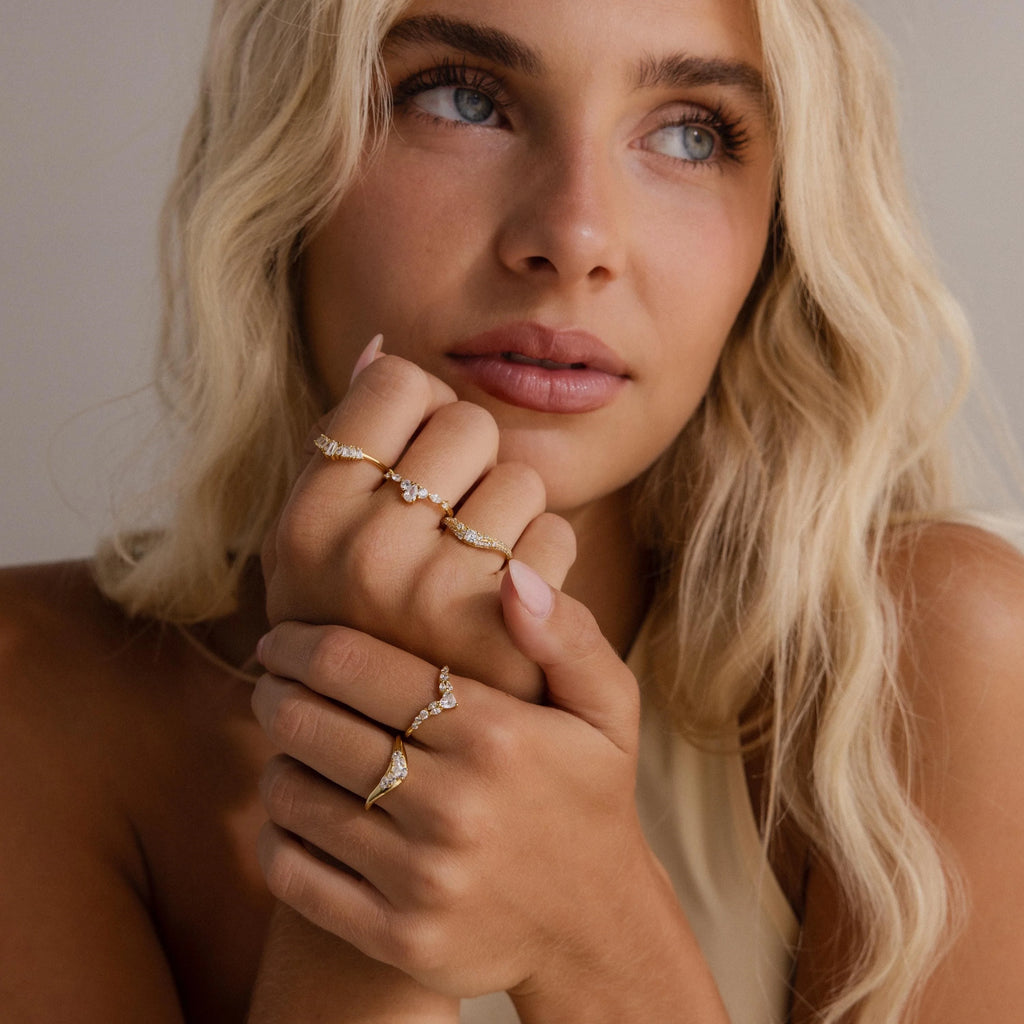 Heart Curve Cluster Ring Silver 18K Gold Plated