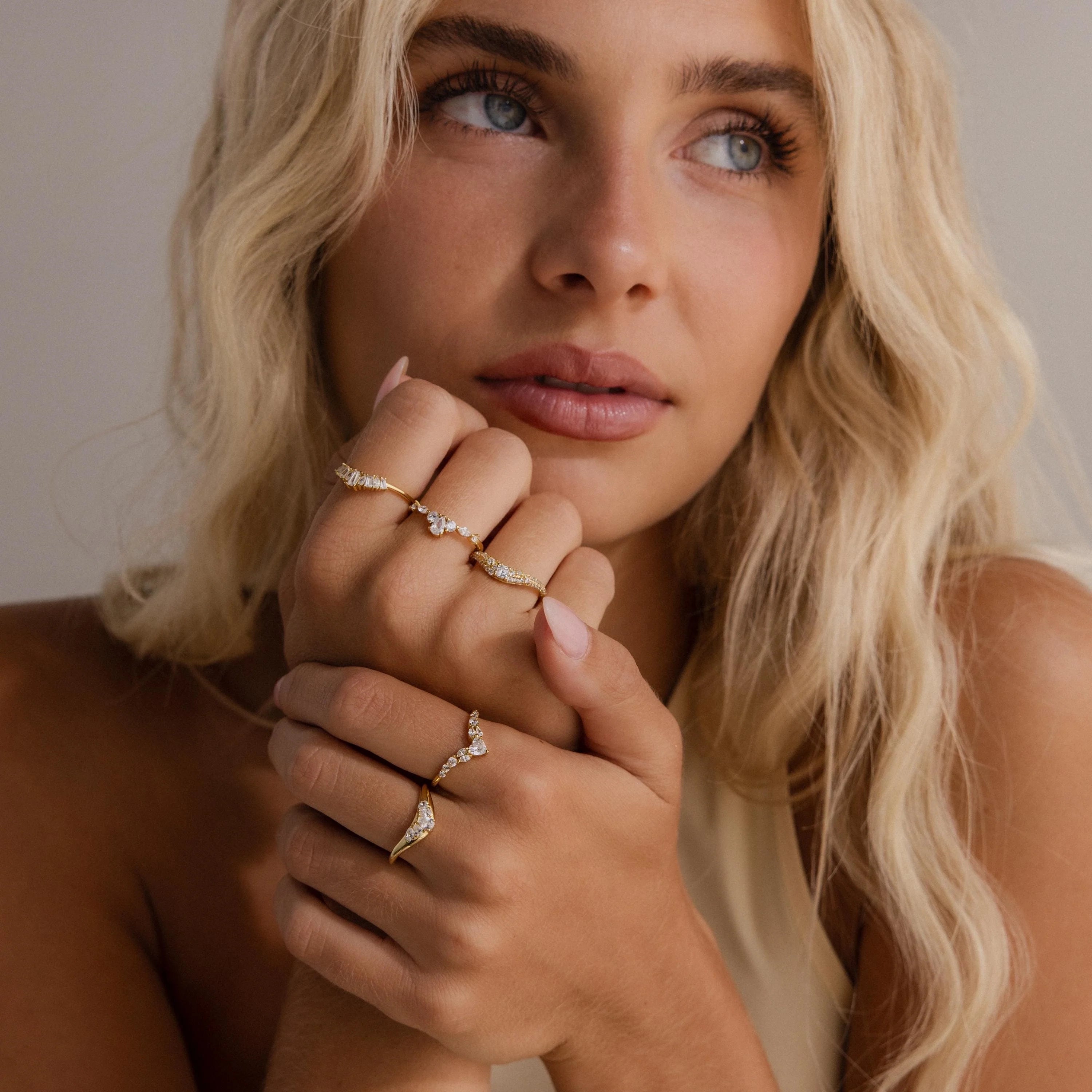 Heart Curve Cluster Ring Silver 18K Gold Plated