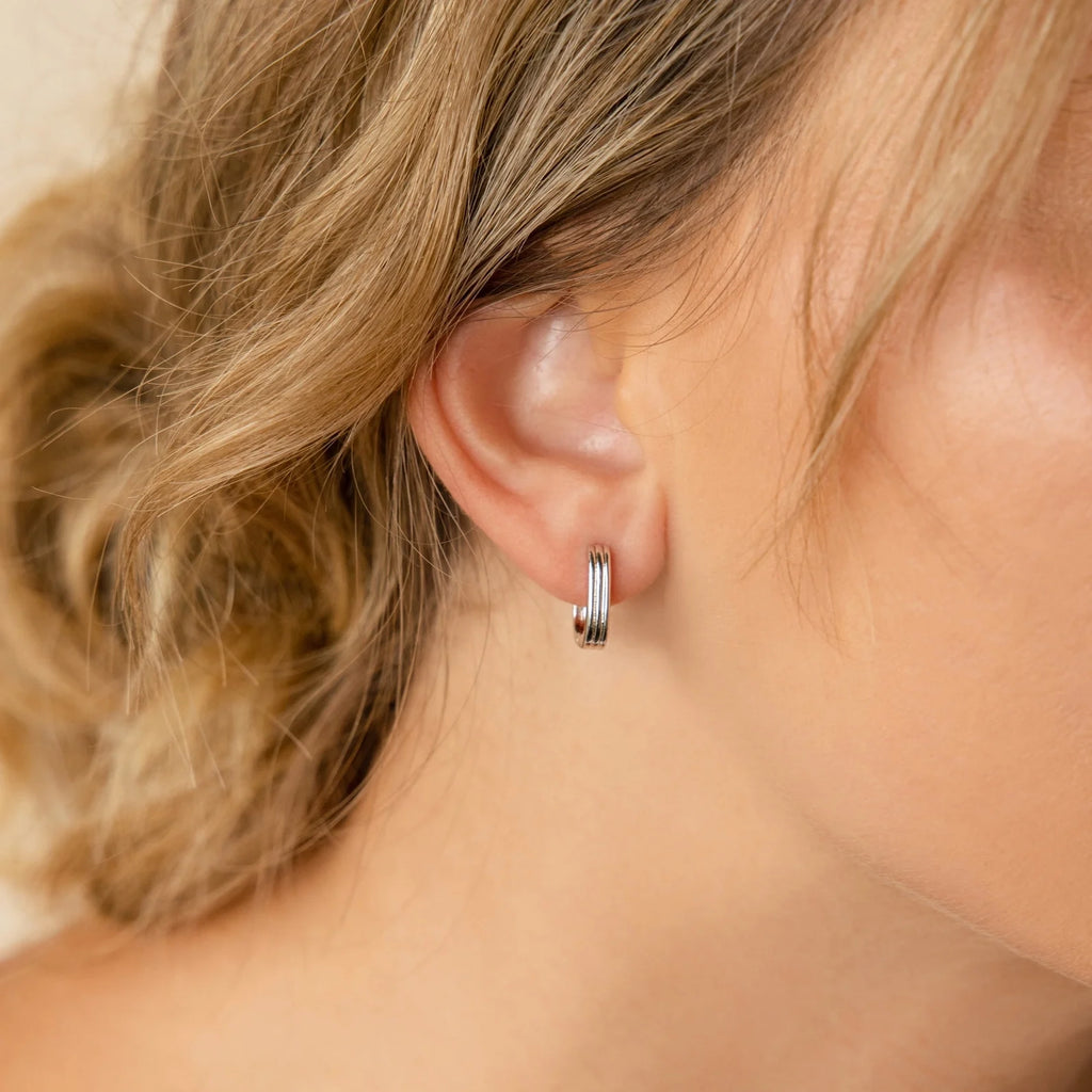 Ribbed Link Hoops Silver 18K Gold Plated