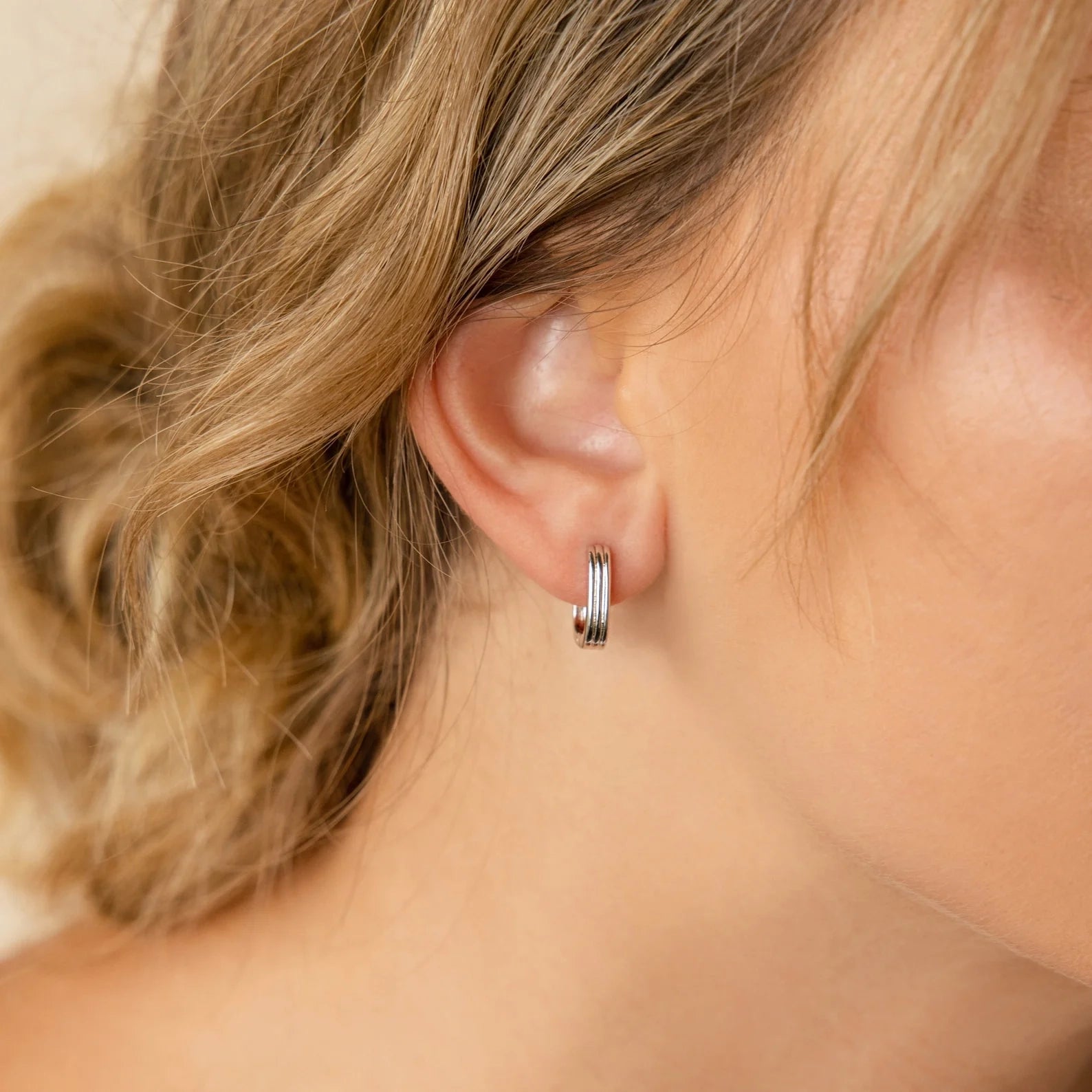 Ribbed Link Hoops Silver 18K Gold Plated