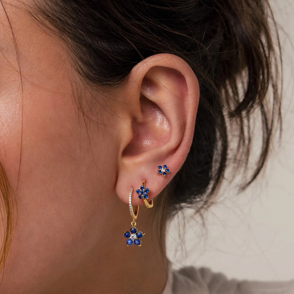 Sapphire Flower Earrings Set Silver 18K Gold Plated