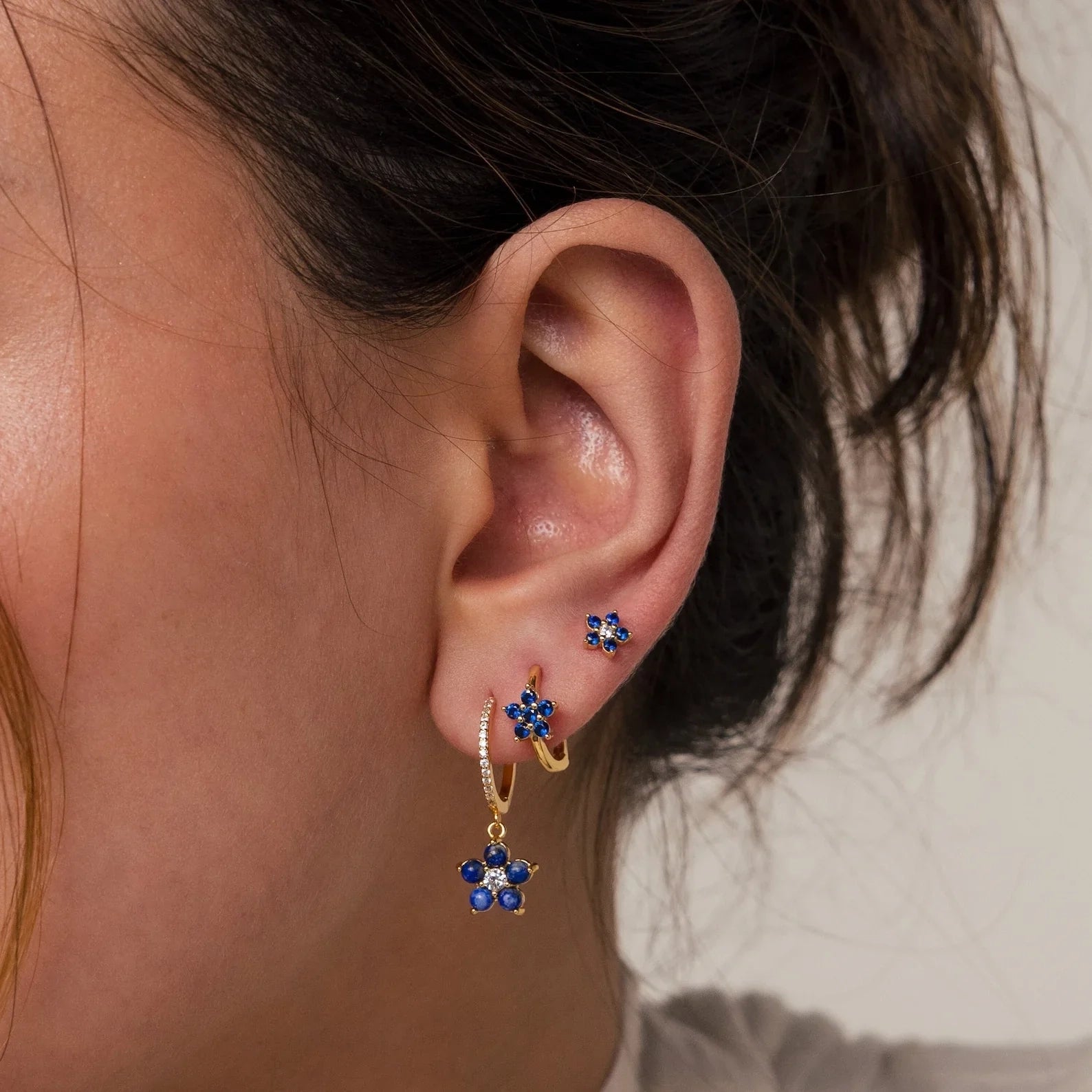 Sapphire Flower Earrings Set Silver 18K Gold Plated