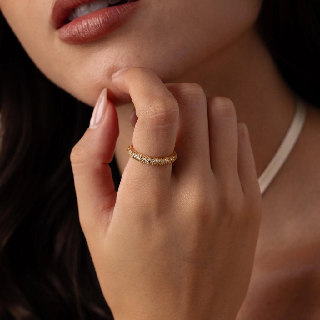 Skinny Pave Stacking Ring  Silver 18K Gold Plated