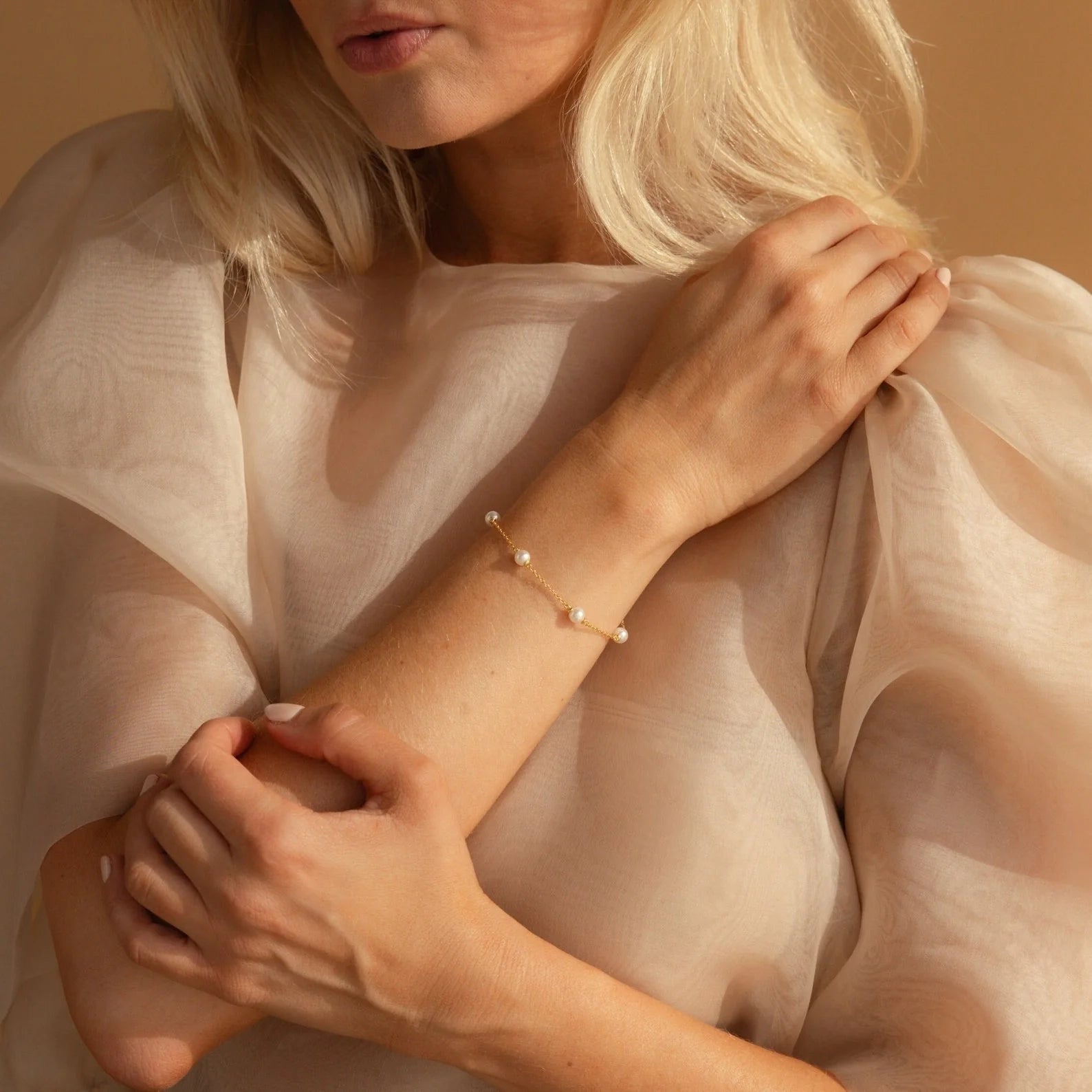 Pearl Station Bracelet Silver 18K Gold Plated