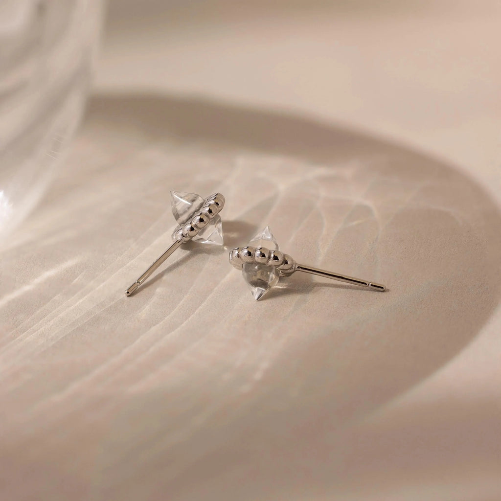 Beaded Herkimer Studs Silver 18K Gold Plated