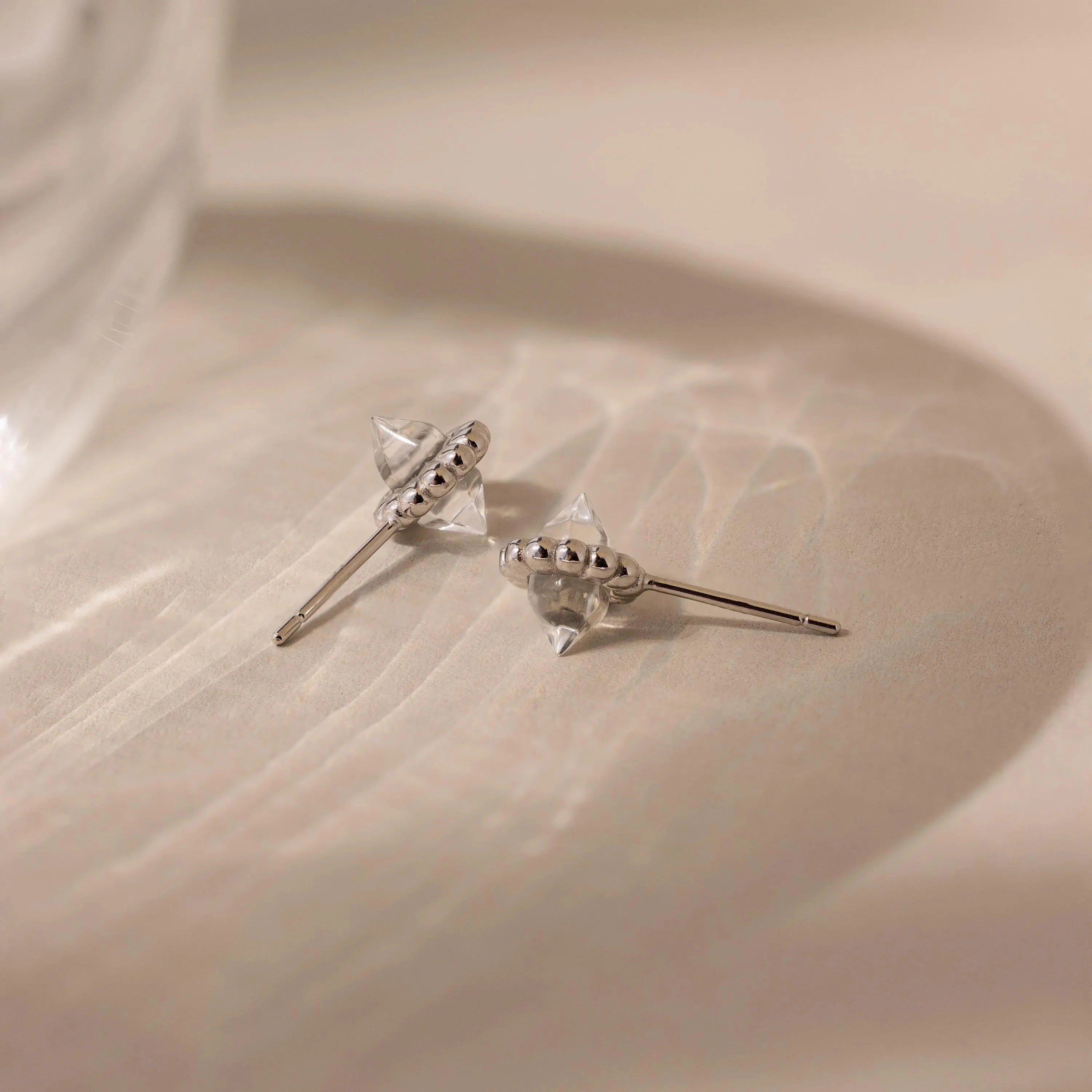 Beaded Herkimer Studs Silver 18K Gold Plated