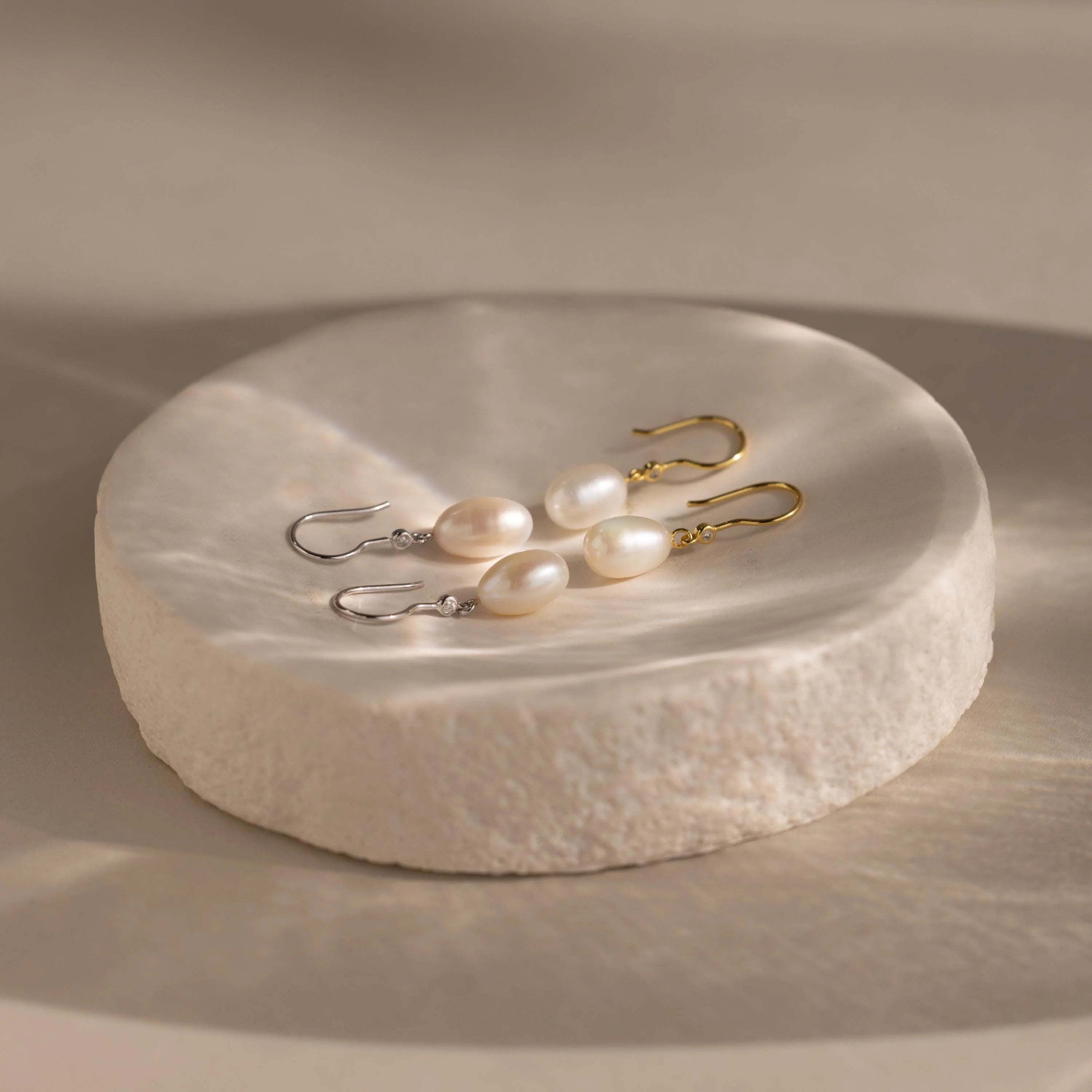 Diamond Pearl Threader Earrings Silver 18K Gold Plated