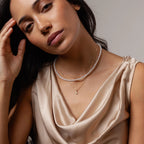 Diamond Rounded Pearl Flower Necklace Silver 18K Gold Plated