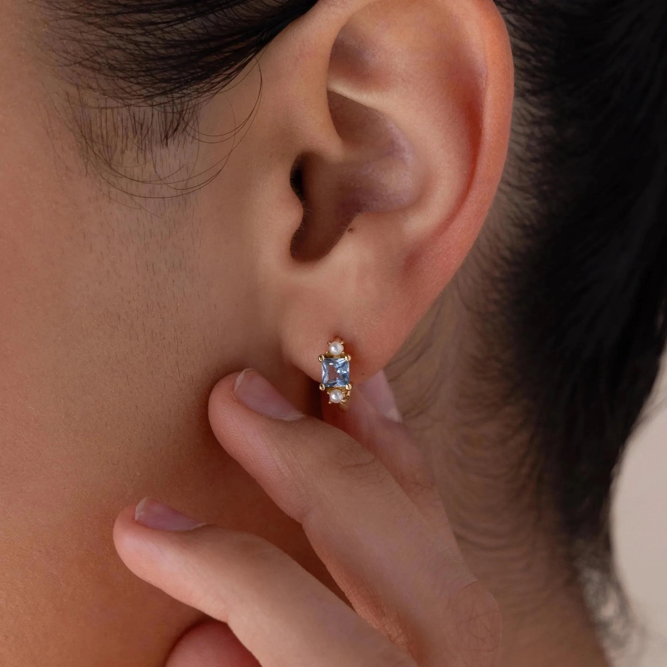 Aquamarine Pearl Huggies Silver 18K Gold Plated