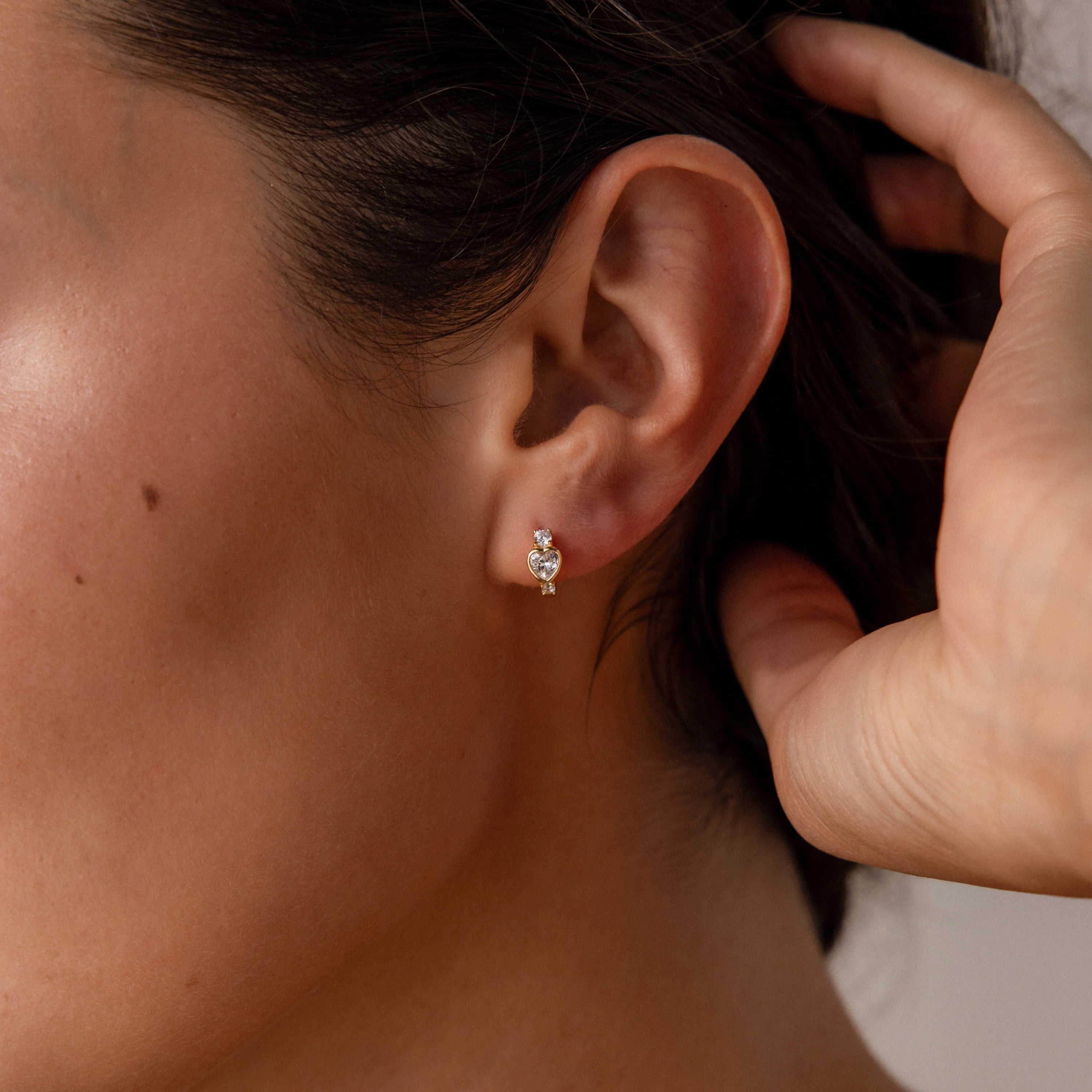 Diamond Heart Hoops Silver 18K Gold Plated