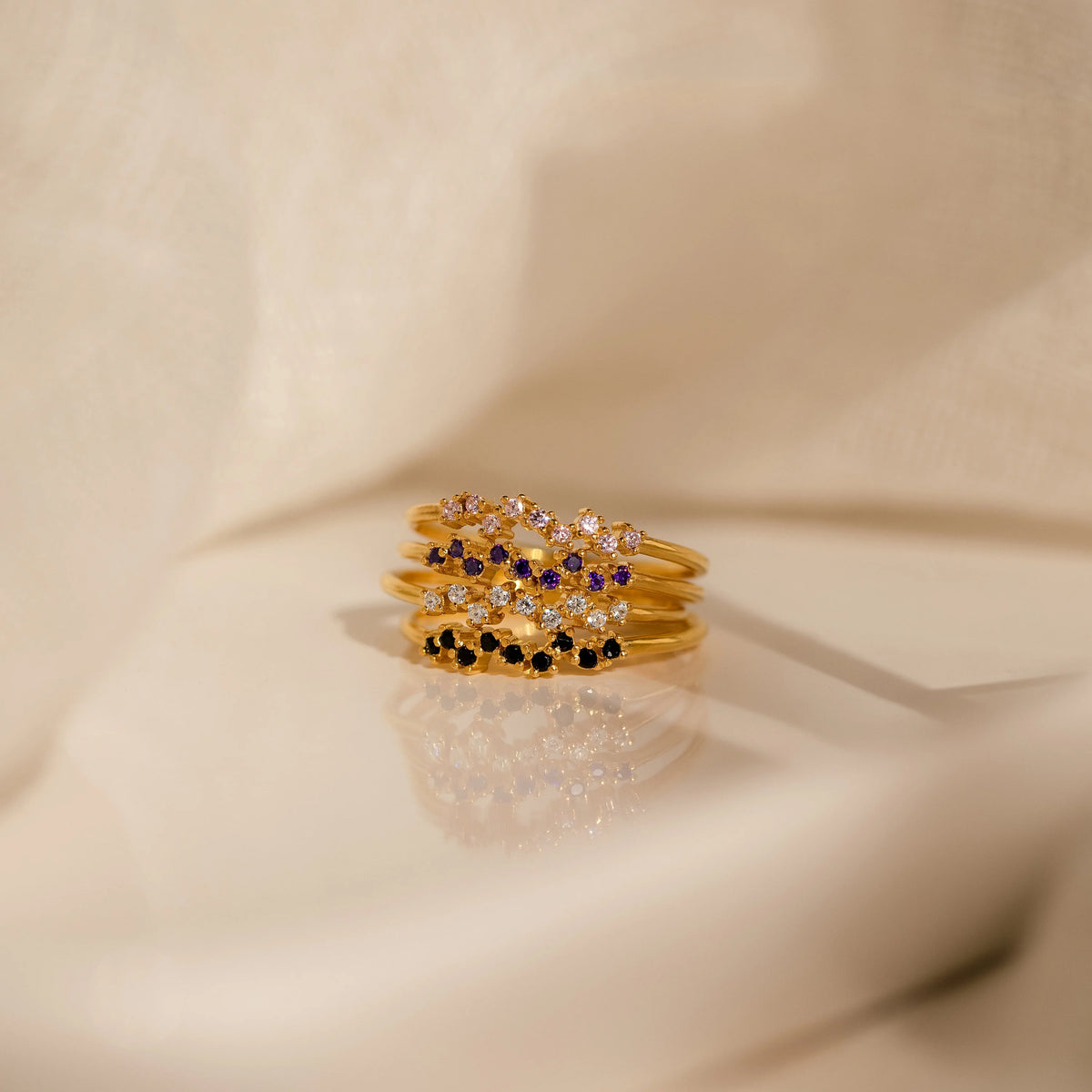 Tiny Cluster Birthstone Ring Silver 18K Gold Plated